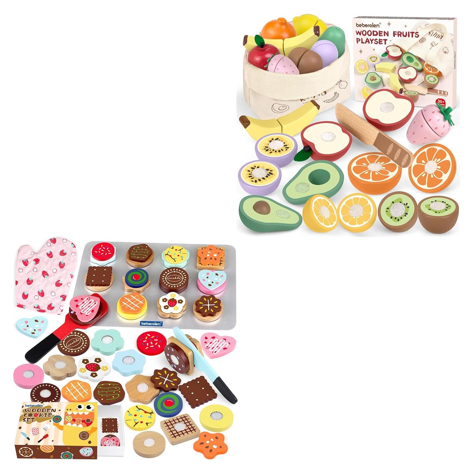 Juego de frutas y galletas de madera para niños - Juguete educativo