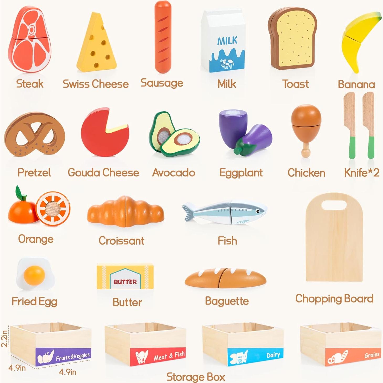 Juego de Comida de Madera WOODMAM para Niños 3+ Años