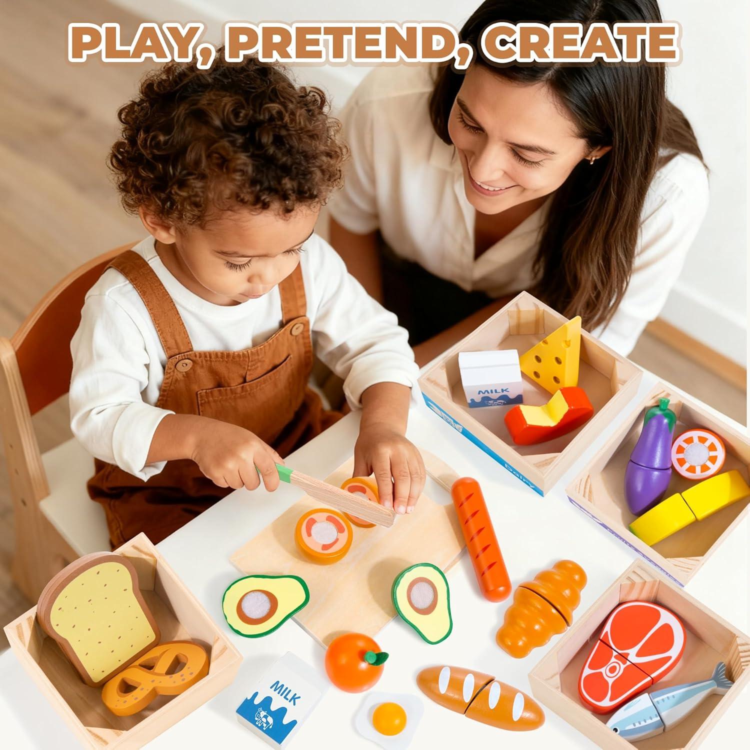 Juego de Comida de Madera WOODMAM para Niños 3+ Años