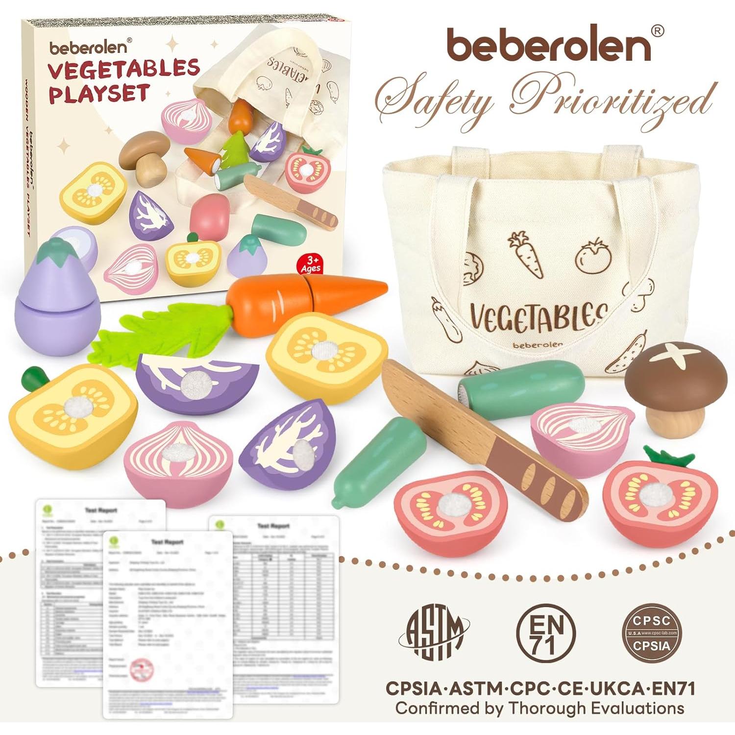 Conjunto de Comida de Madera Beberolen para Niños 3+ Años