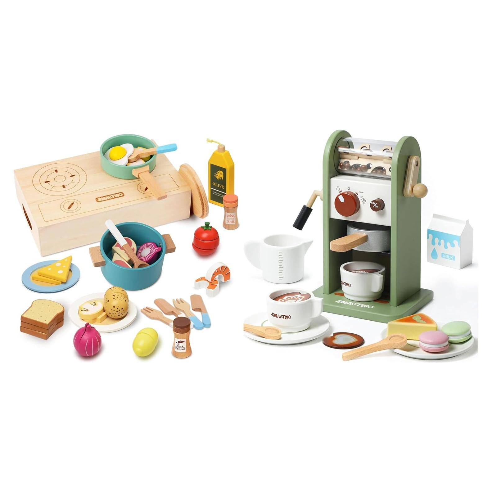 Set de Juguete de Cafetera de Madera Smartwo 17 Piezas