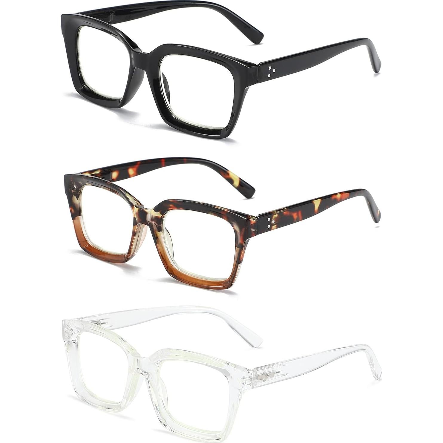 Paquete de 3 Gafas de Lectura ZXYOO Cuadradas 2.5x UV400