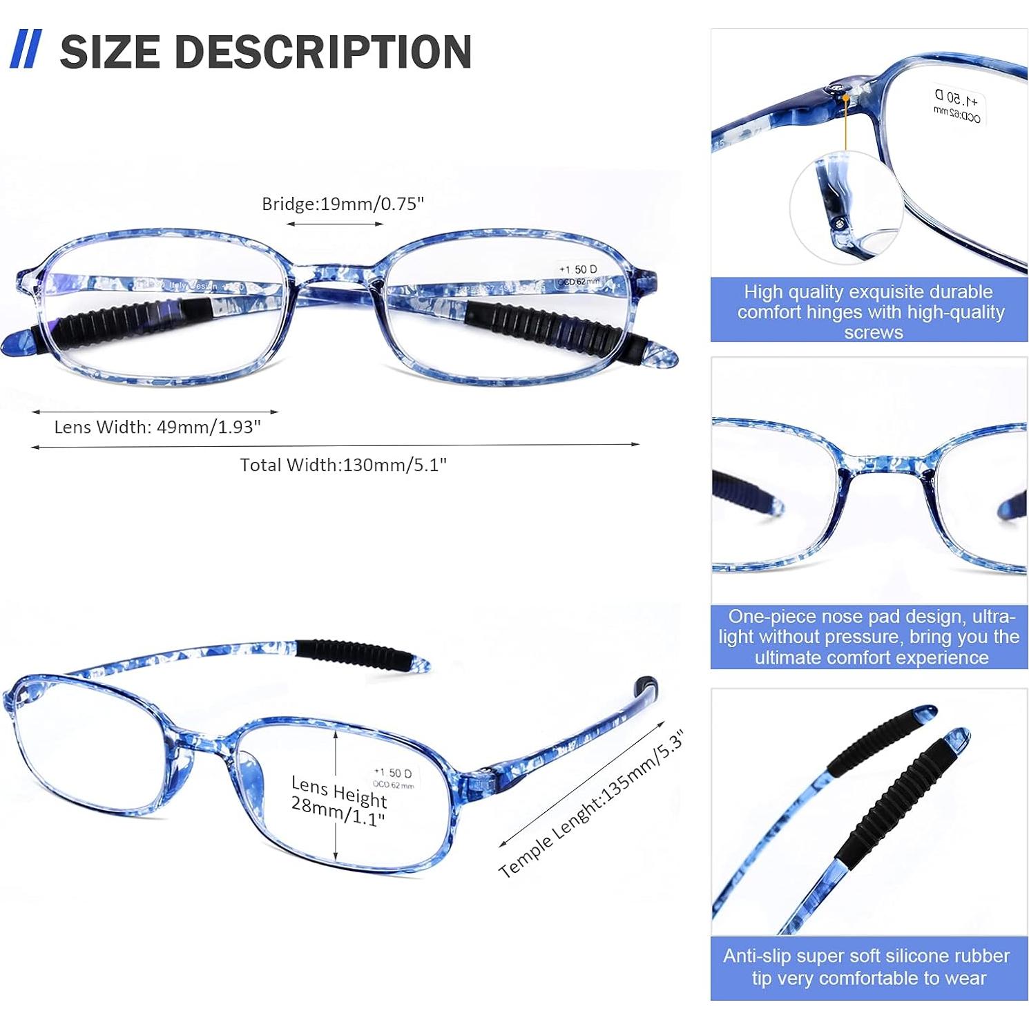 Gafas de Lectura AQWANO TR90 +1.75 Bloqueo Luz Azul UV