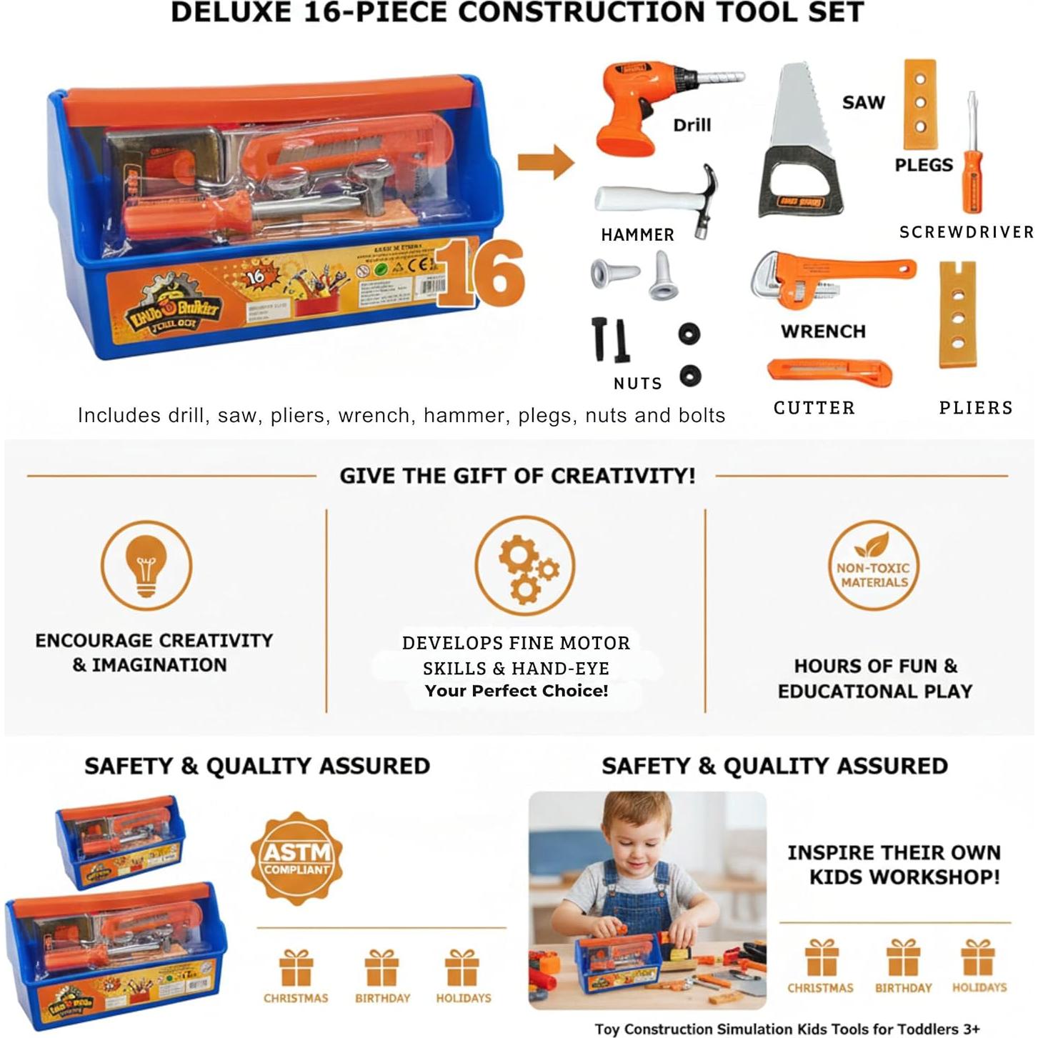 Juego Educativo de Herramientas 16 Piezas eBigValue para Niños