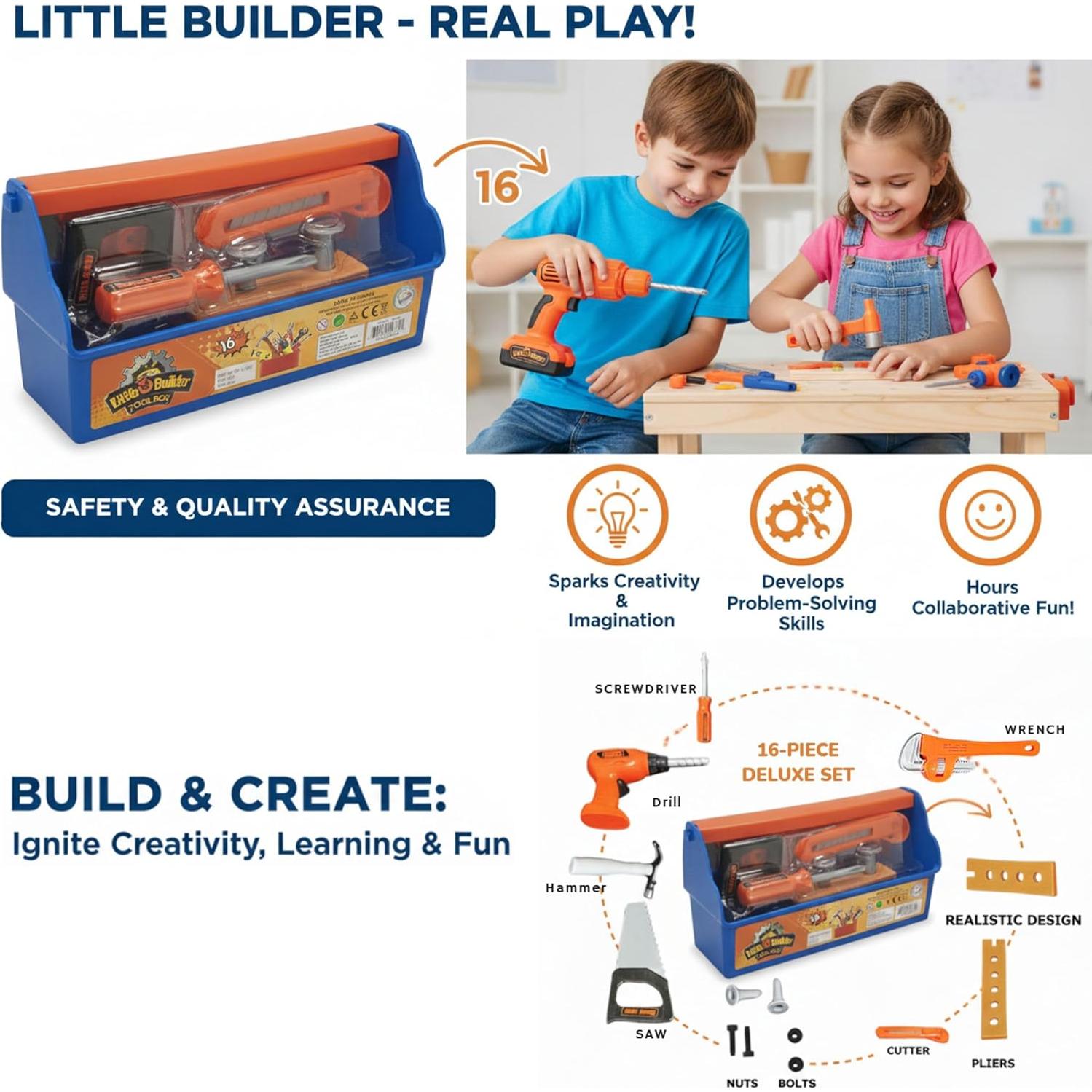 Juego Educativo de Herramientas 16 Piezas eBigValue para Niños