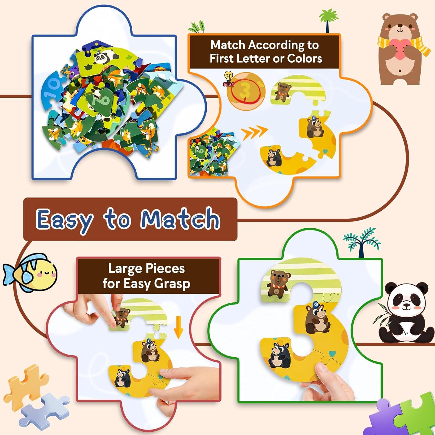 Rompecabezas de Números de Madera KIDS KING para Niños 3-5 Años