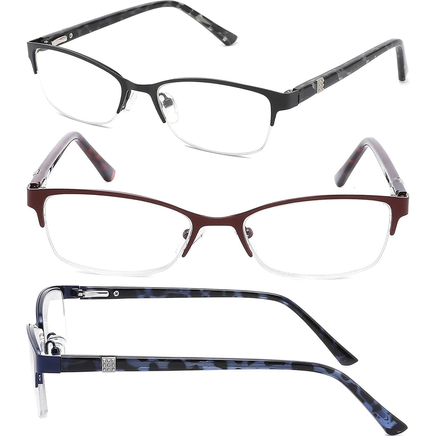 Gafas de Lectura BX 3-Pack Mujeres Anti Luz Azul Semi-Rimless