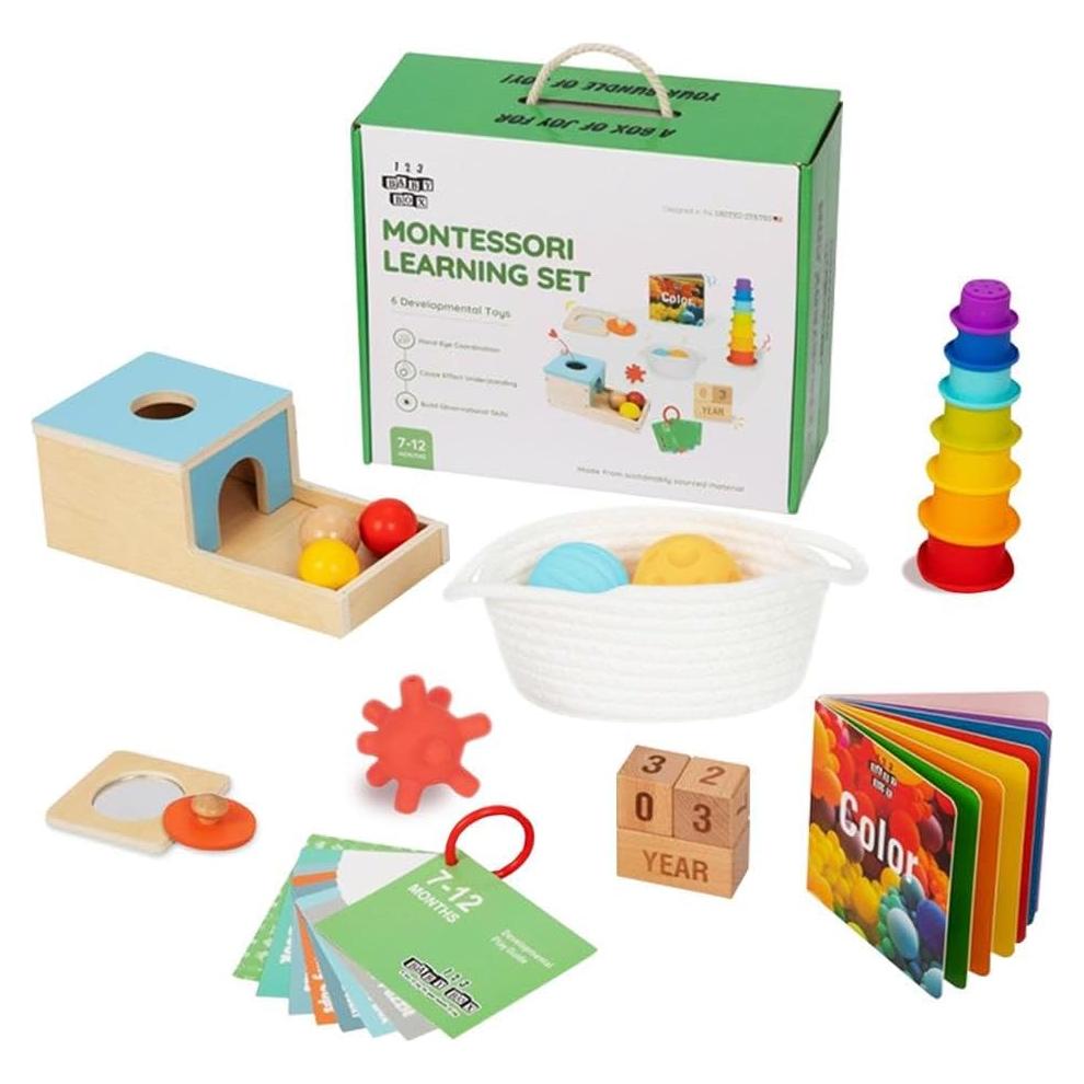 Set de Juguetes Montessori 123 BABY BOX 6 en 1 para Bebés 7-12 Meses