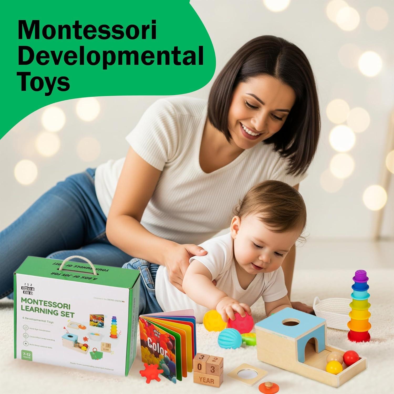 Set de Juguetes Montessori 123 BABY BOX 6 en 1 para Bebés 7-12 Meses