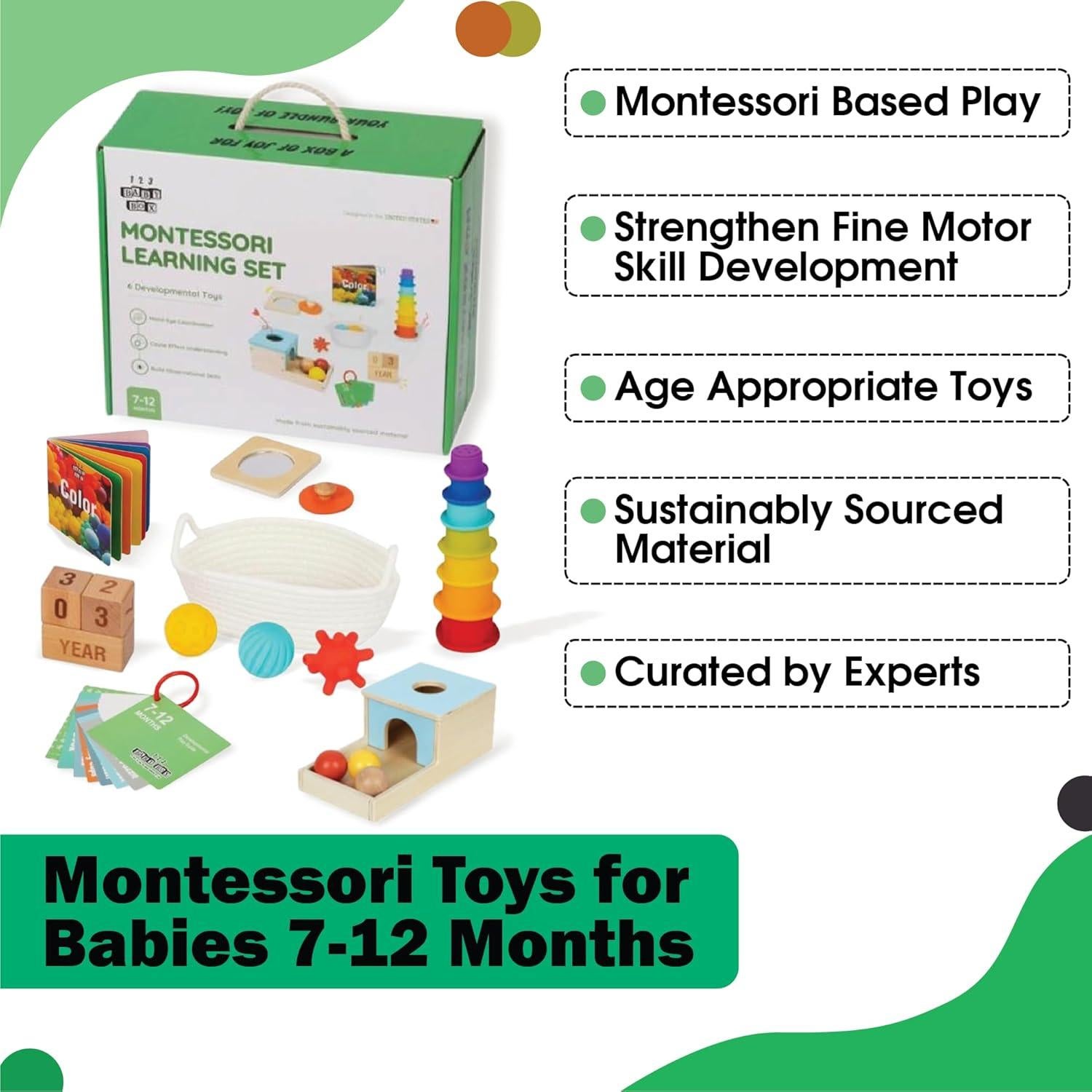 Set de Juguetes Montessori 123 BABY BOX 6 en 1 para Bebés 7-12 Meses