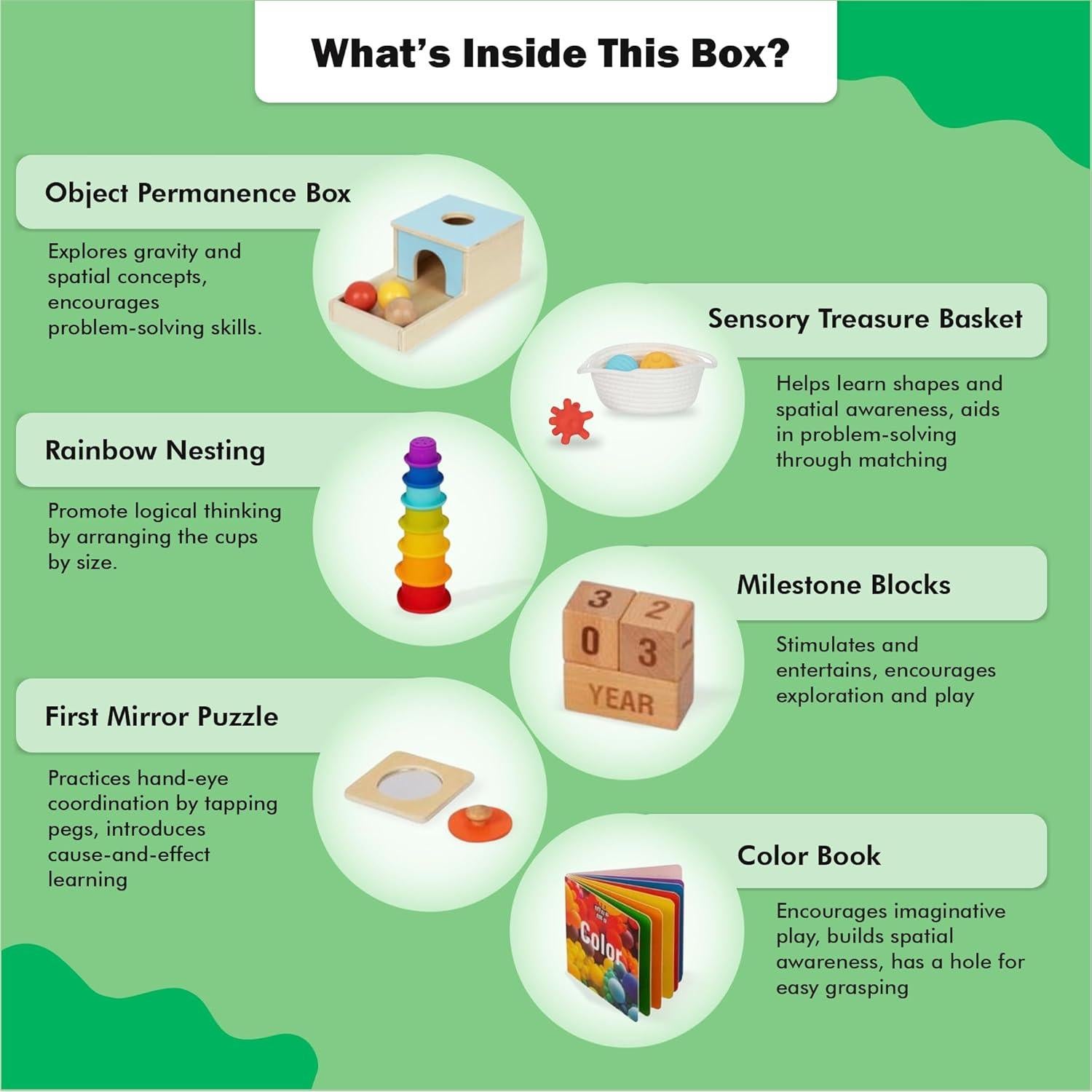 Set de Juguetes Montessori 123 BABY BOX 6 en 1 para Bebés 7-12 Meses