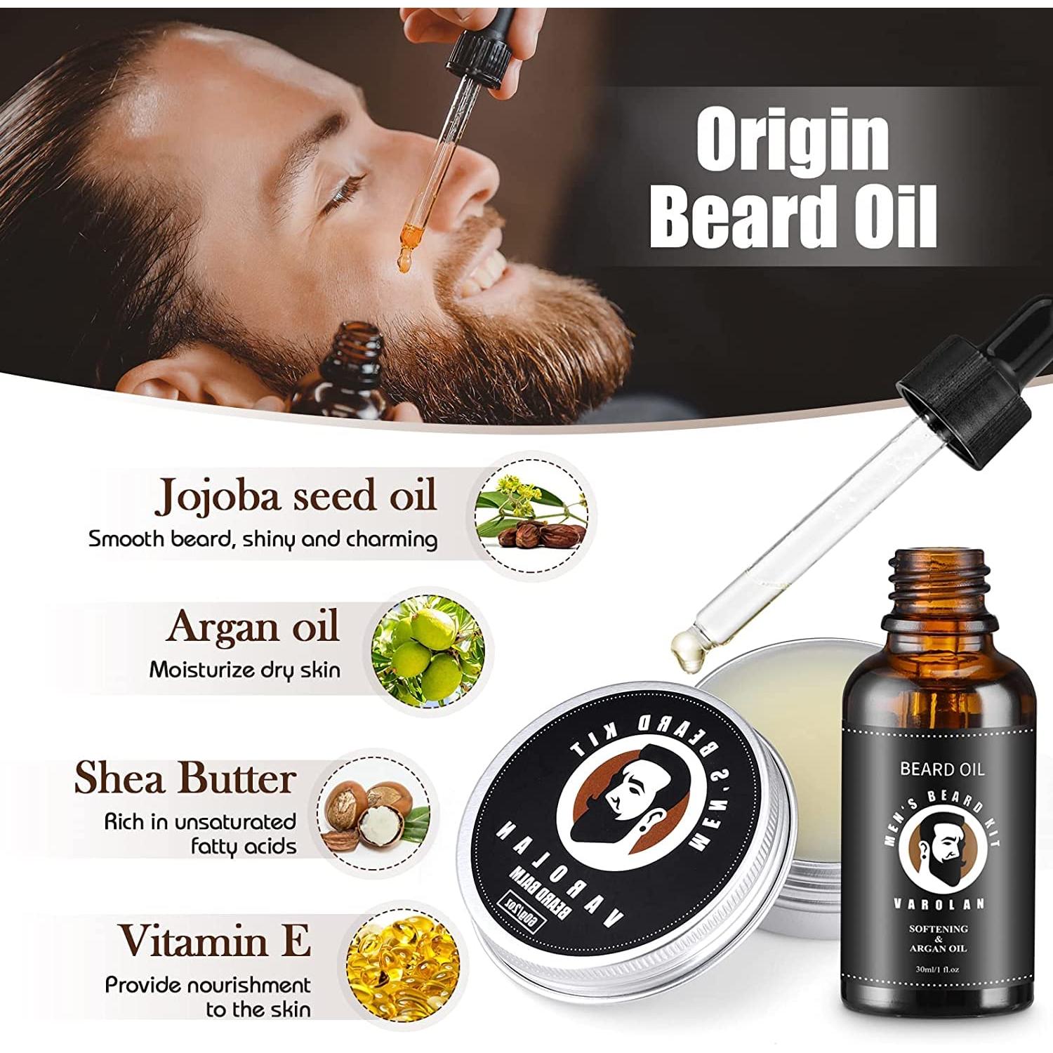 Kit de Cuidado de Barba Varolan con Aceite y Balsamo