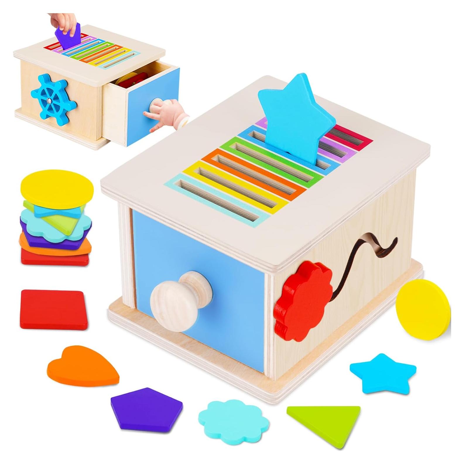 Juguete Montessori FCSONU Caja de Monedas Madera 14 Bloques