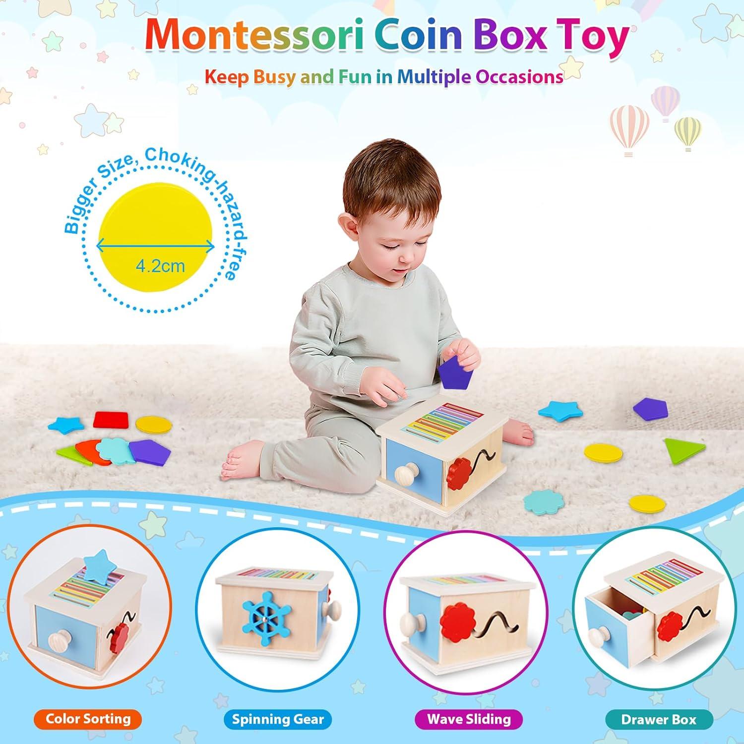 Juguete Montessori FCSONU Caja de Monedas Madera 14 Bloques
