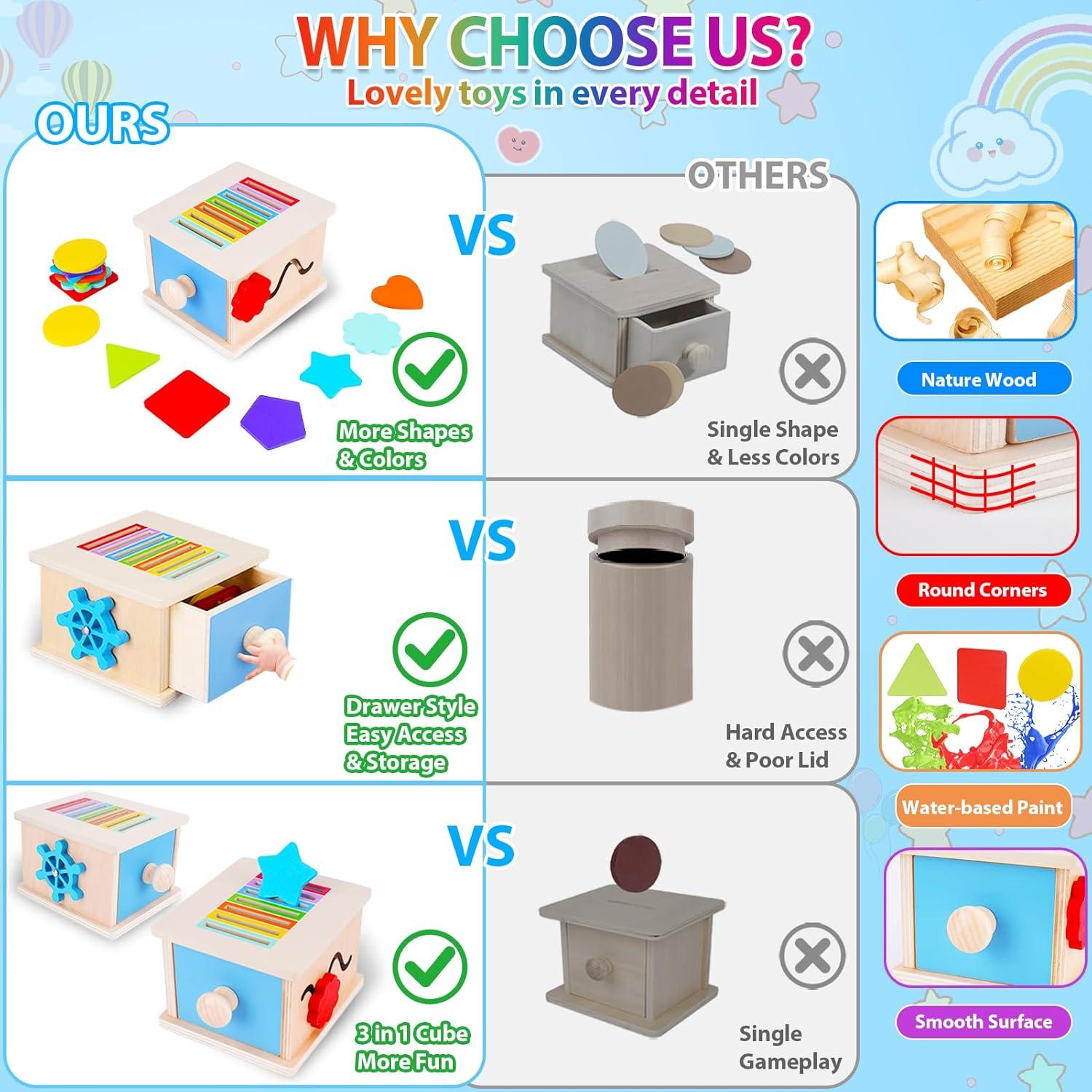 Juguete Montessori FCSONU Caja de Monedas Madera 14 Bloques