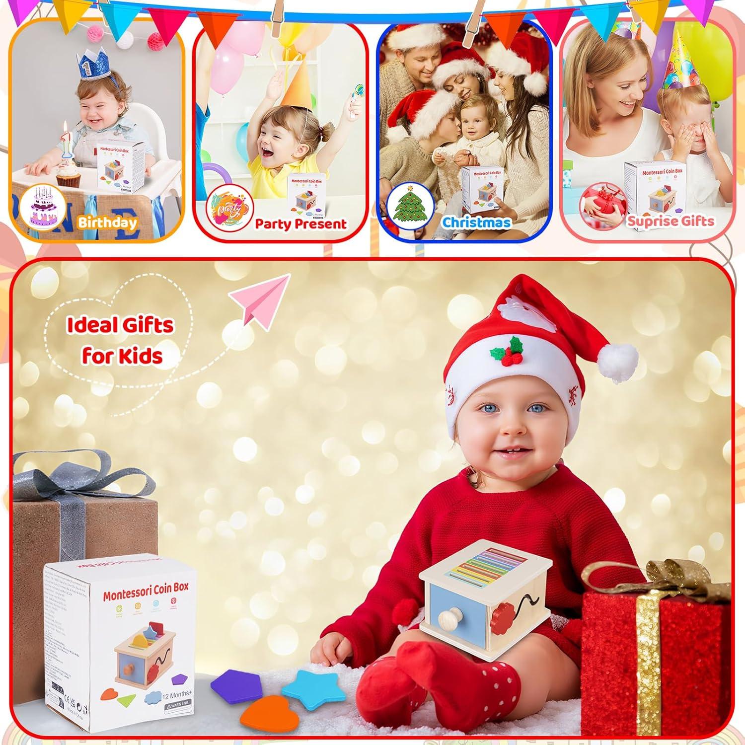 Juguete Montessori FCSONU Caja de Monedas Madera 14 Bloques