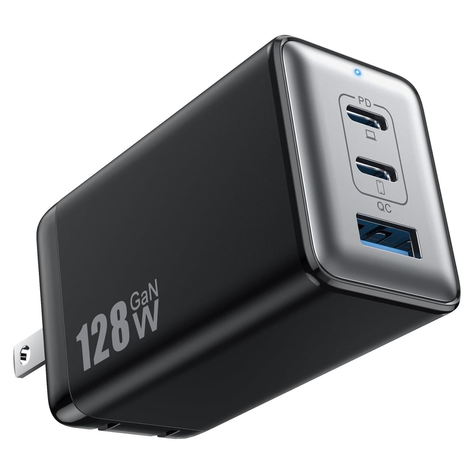 Cargador USB C 128W Pxwaxpy 3 Puertos Rápido Plegable
