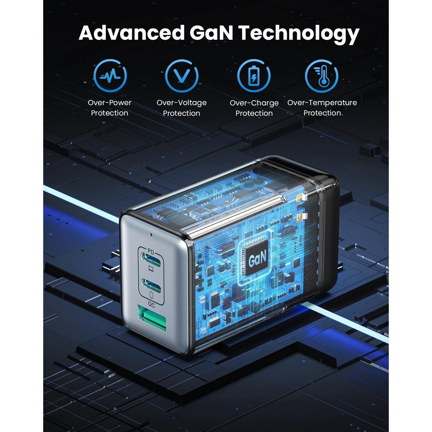 Cargador USB C 128W Pxwaxpy 3 Puertos Rápido Plegable