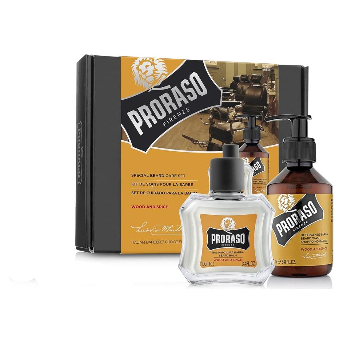 Kit Cuidado Barba Proraso Balsamo Jabón Madera Especias