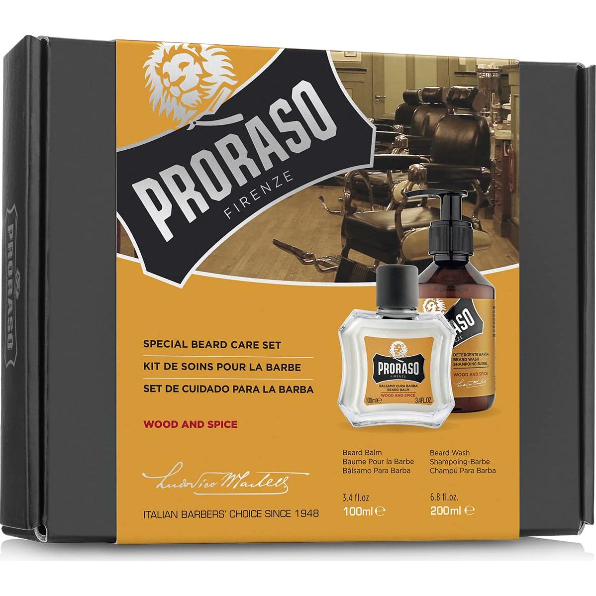 Kit Cuidado Barba Proraso Balsamo Jabón Madera Especias