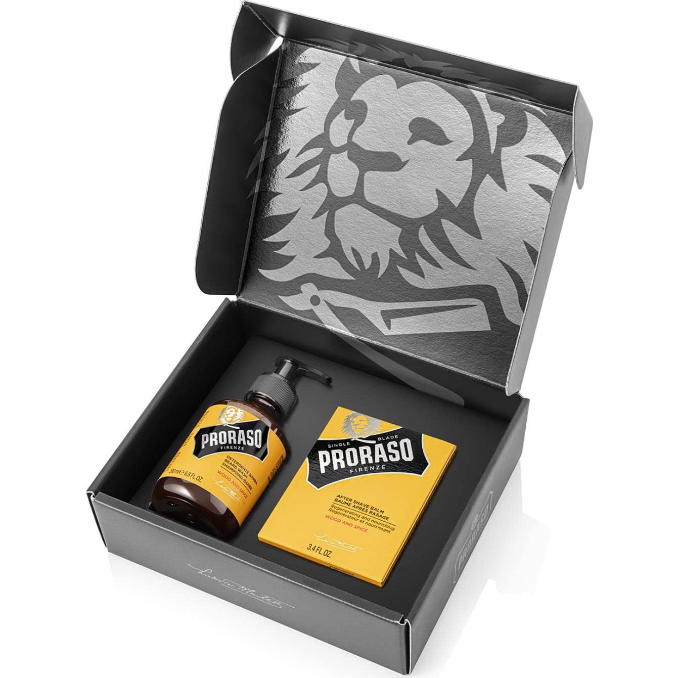 Kit Cuidado Barba Proraso Balsamo Jabón Madera Especias