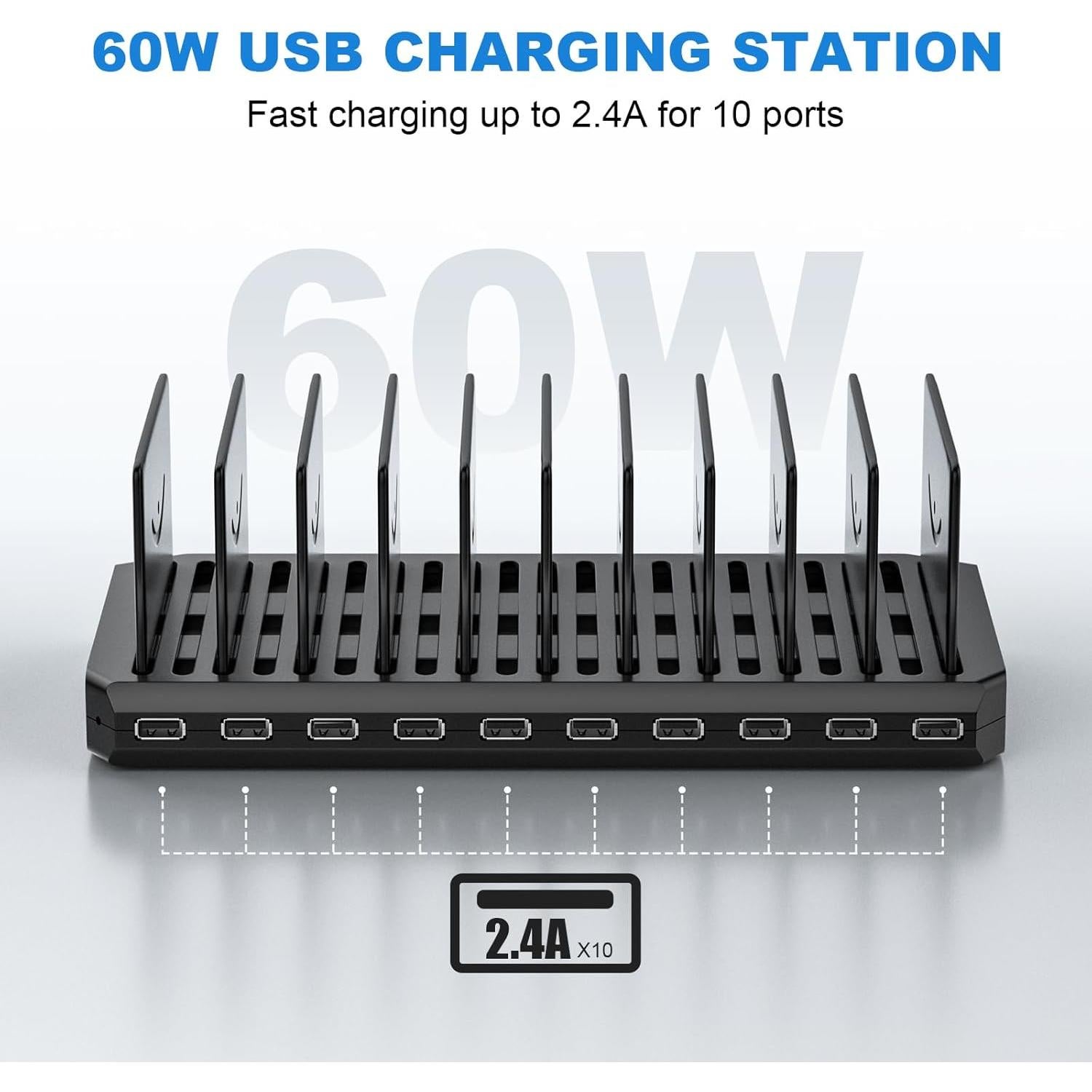 Estación de Carga Cinlinso 60W 10 Puertos USB Rápida