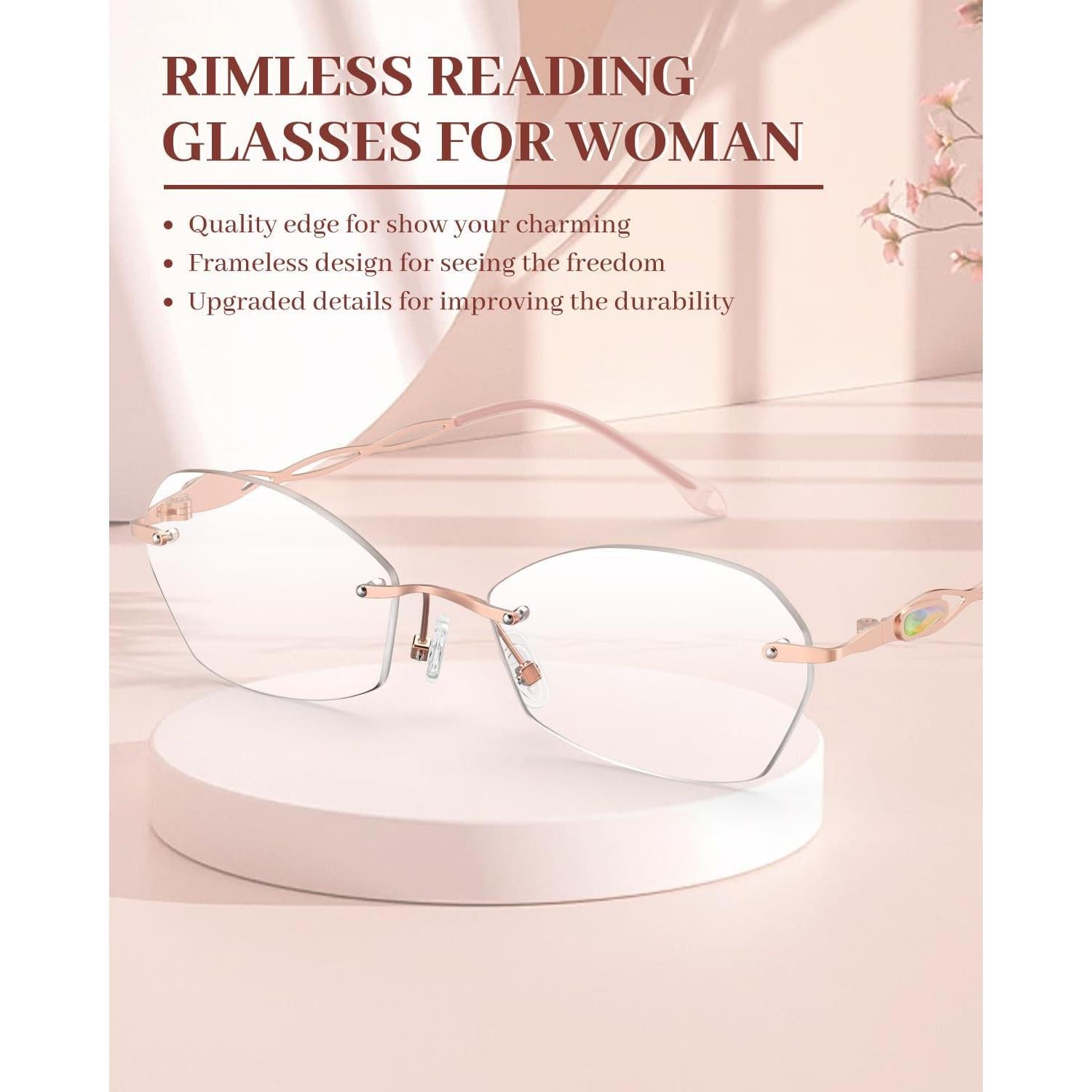 Gafas de Lectura LUFF Sin Montura Rosa 1.5x Anti Luz Azul