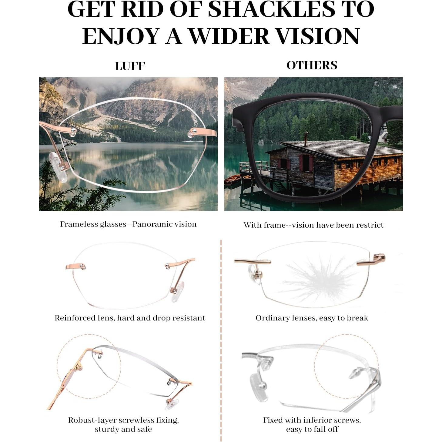 Gafas de Lectura LUFF Sin Montura Rosa 1.5x Anti Luz Azul