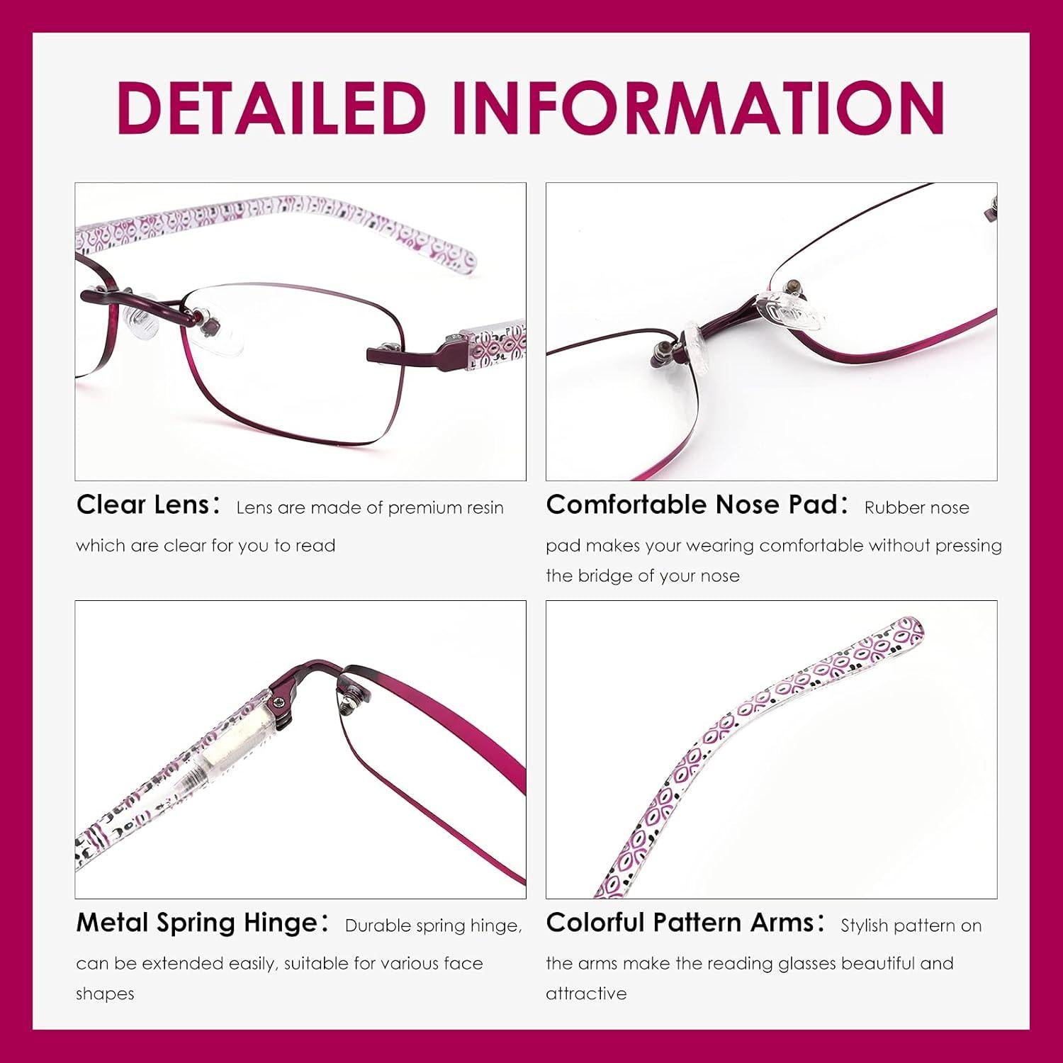 Paquete de 3 Gafas de Lectura Sin Montura para Mujeres 1.0x