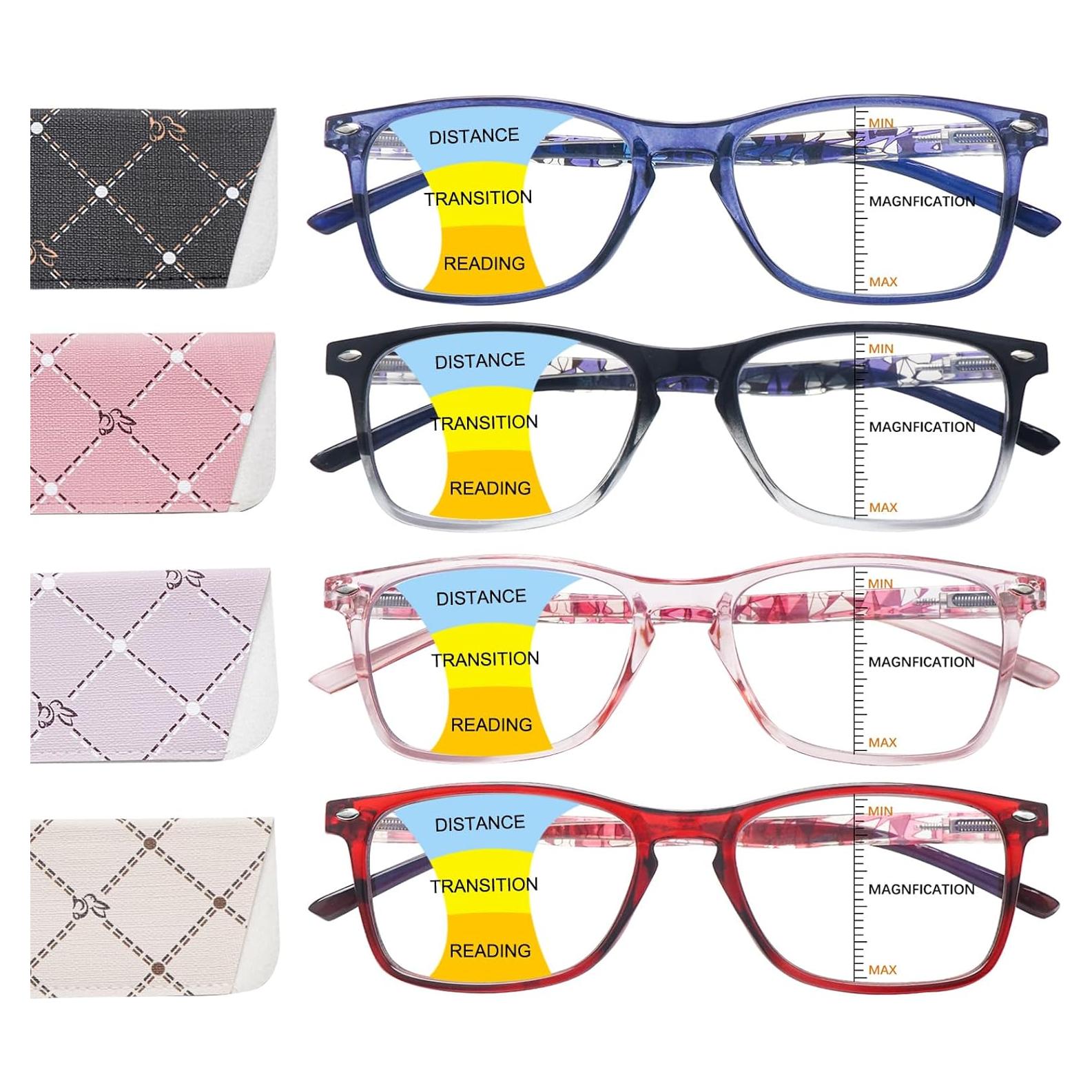 Paquete de 4 Gafas Progresivas BONCAMOR 1.75 Anti Luz Azul