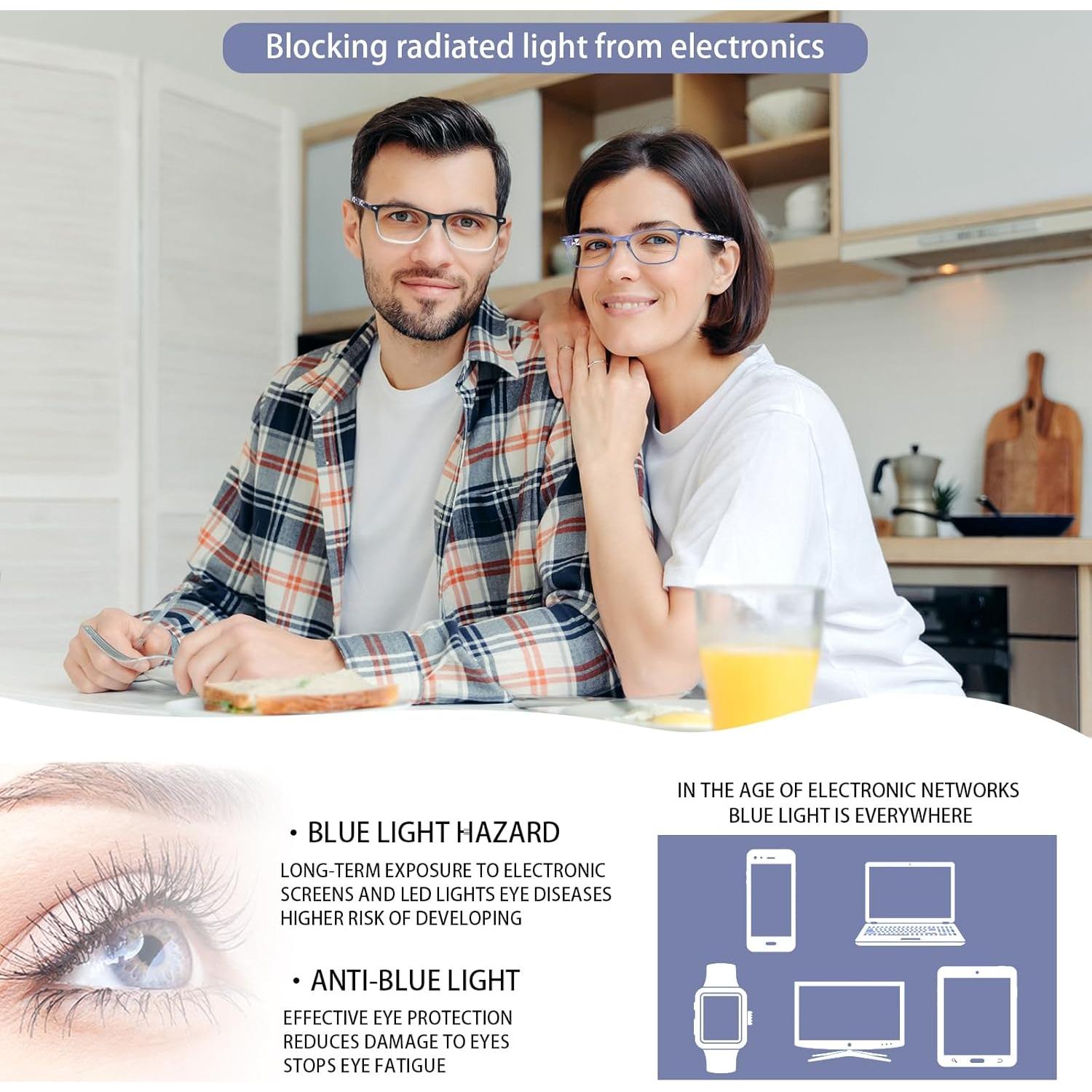 Paquete de 4 Gafas Progresivas BONCAMOR 1.75 Anti Luz Azul