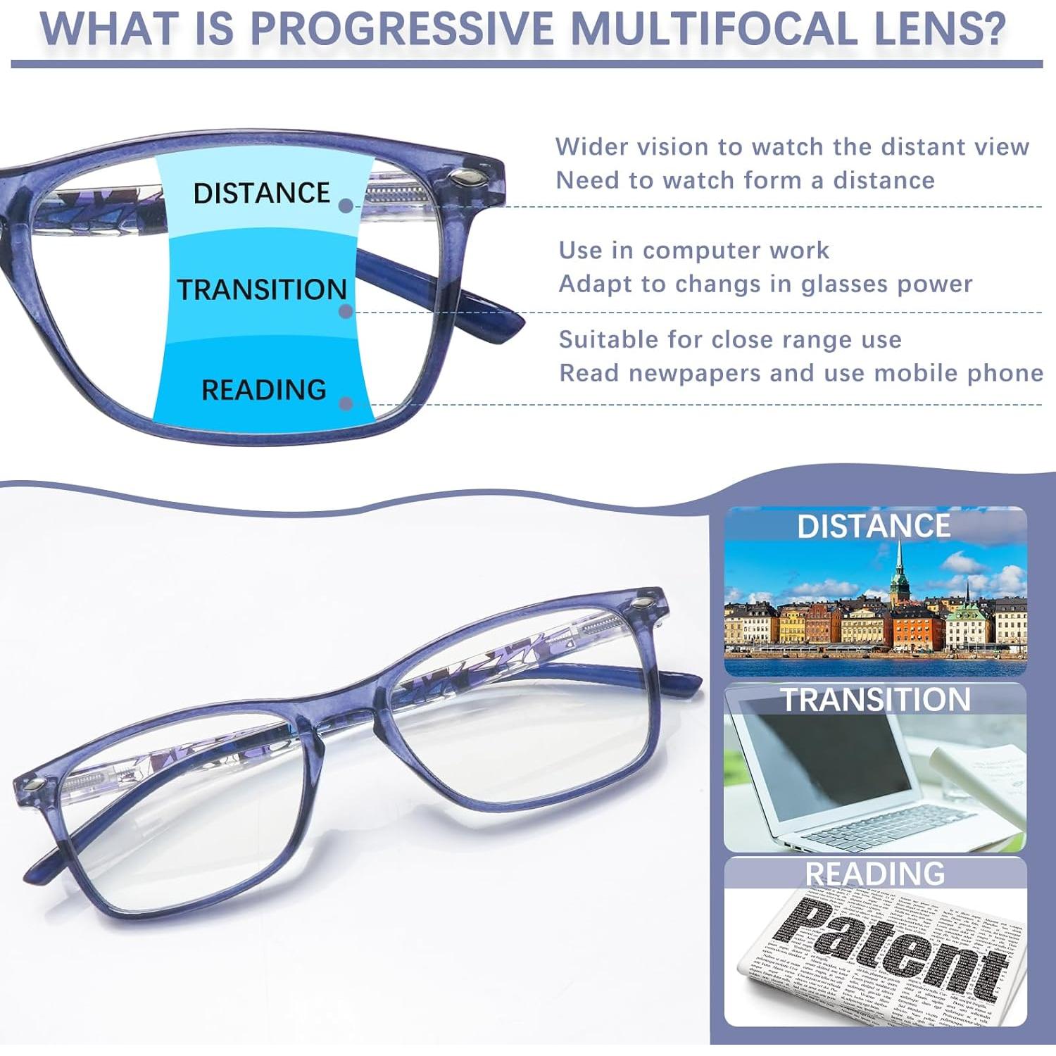 Paquete de 4 Gafas Progresivas BONCAMOR 1.75 Anti Luz Azul