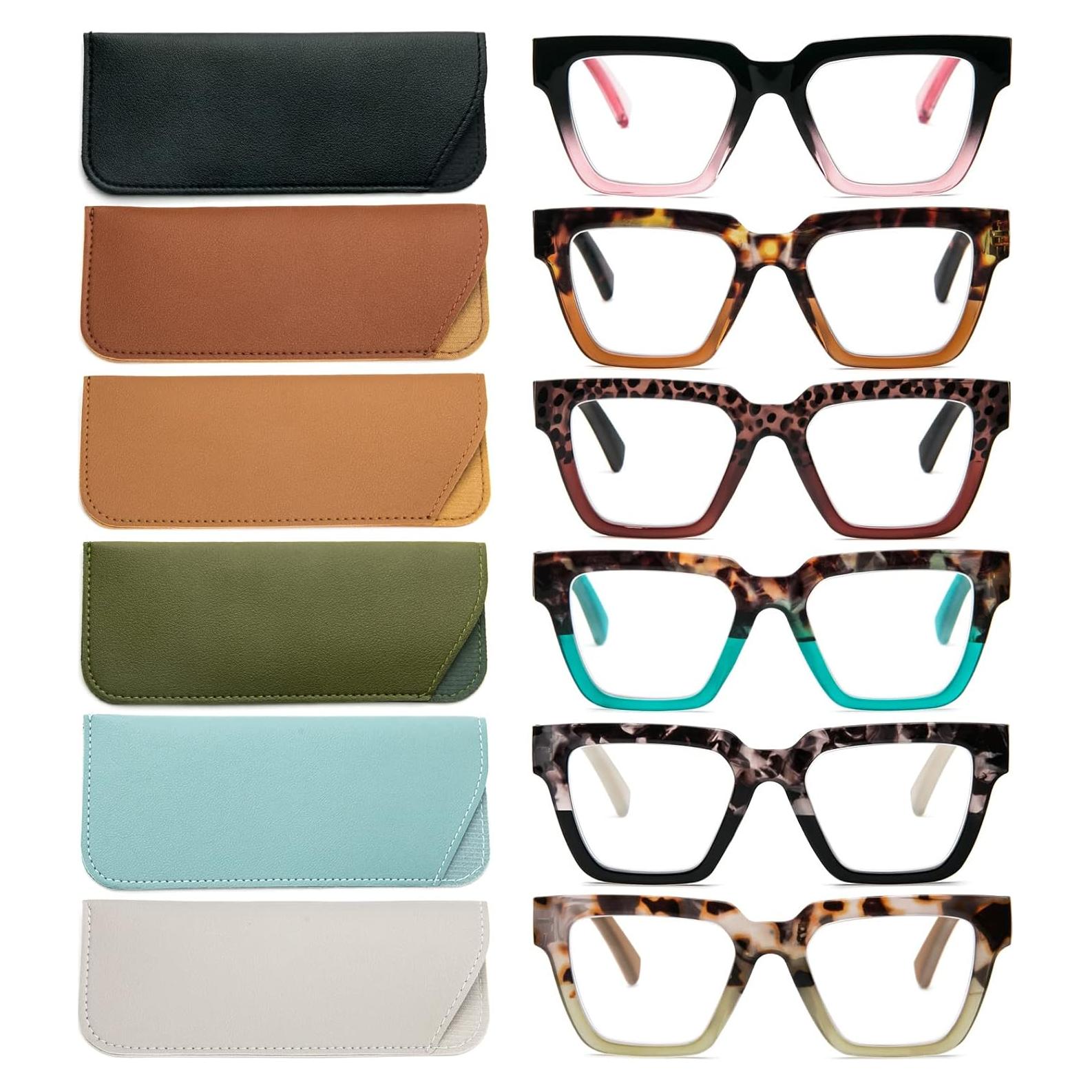 KoKoBin 6 Pack Oprah Style Reading Glasses for Women， Oversize Square Frame Blue Light Blocking Comfortable Readers