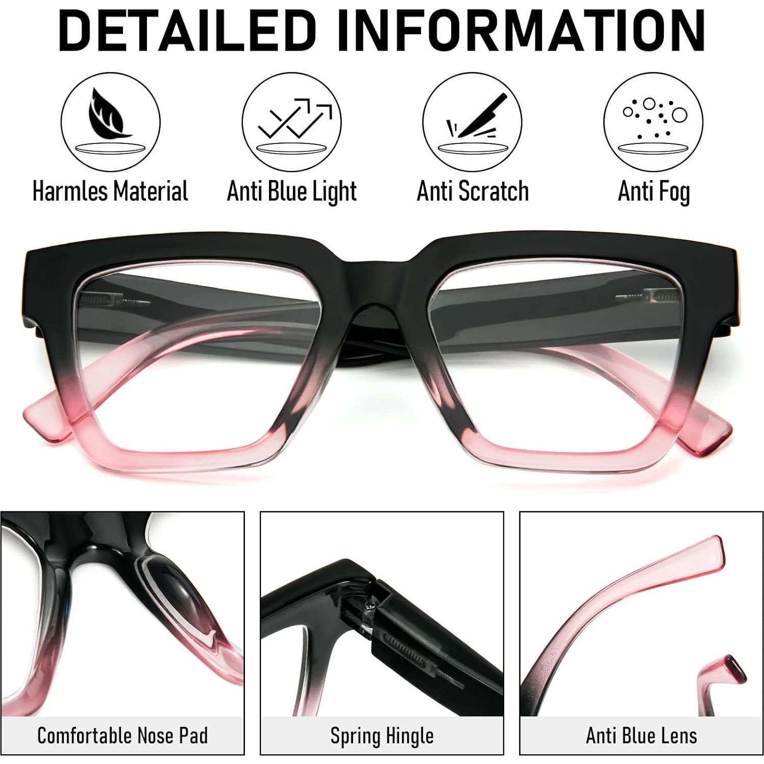 KoKoBin 6 Pack Oprah Style Reading Glasses for Women， Oversize Square Frame Blue Light Blocking Comfortable Readers