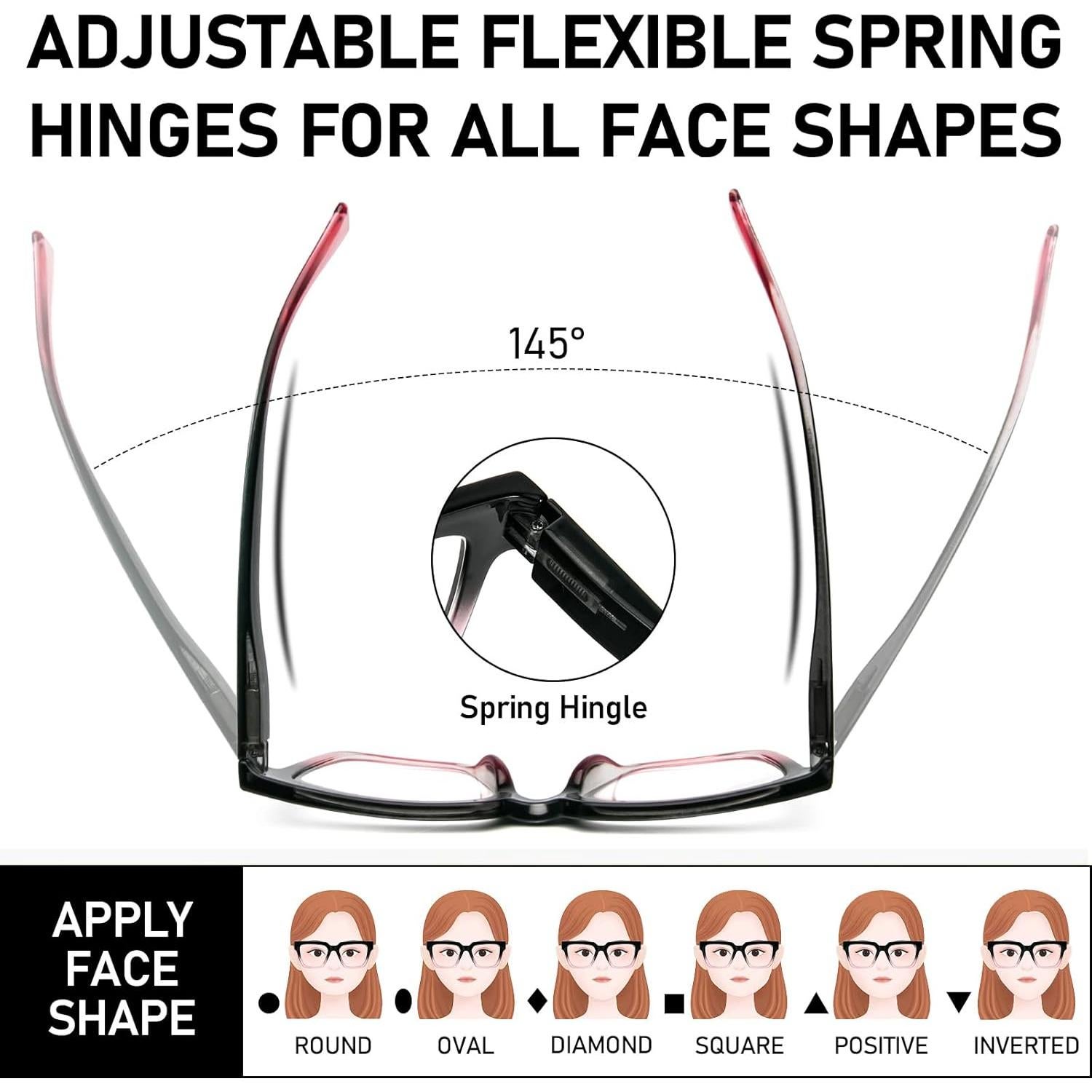 KoKoBin 6 Pack Oprah Style Reading Glasses for Women， Oversize Square Frame Blue Light Blocking Comfortable Readers