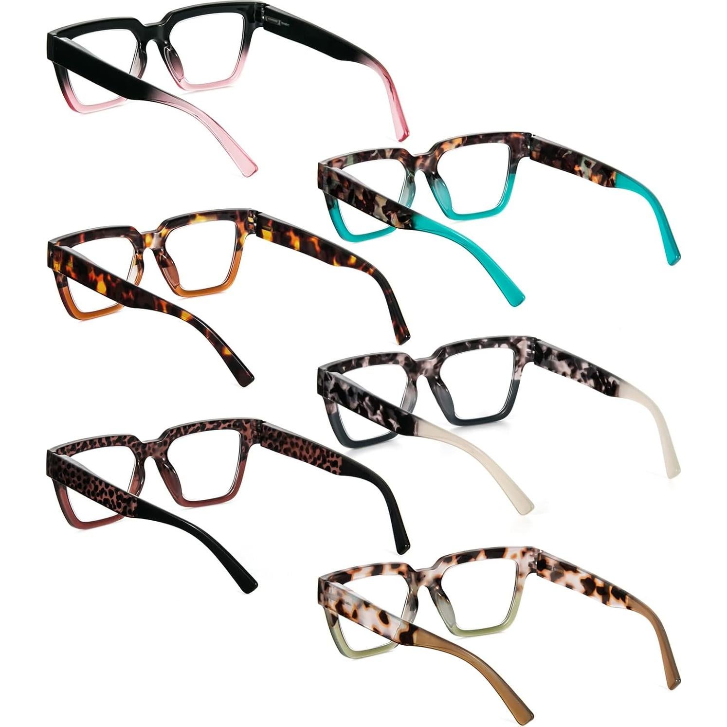 KoKoBin 6 Pack Oprah Style Reading Glasses for Women， Oversize Square Frame Blue Light Blocking Comfortable Readers
