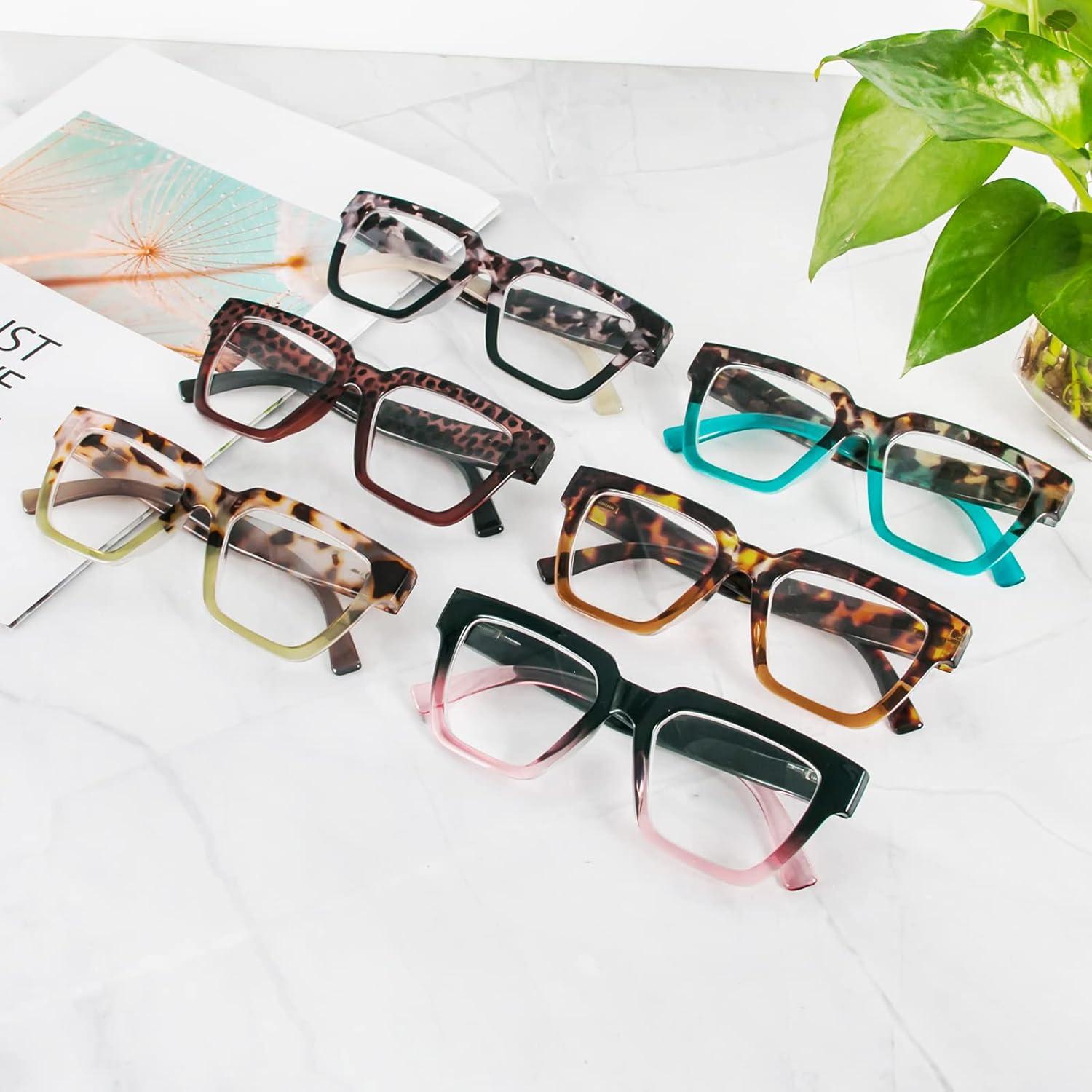 KoKoBin 6 Pack Oprah Style Reading Glasses for Women， Oversize Square Frame Blue Light Blocking Comfortable Readers