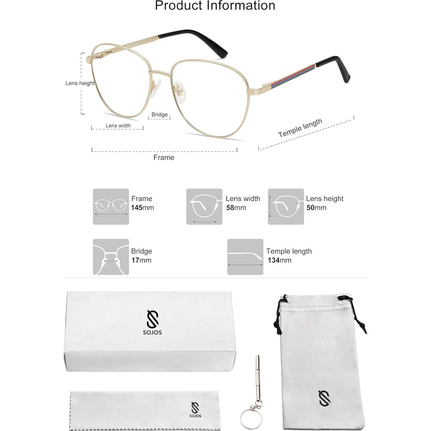 Gafas de aviador SOJOS SJ5098 con bloqueo luz azul unisex