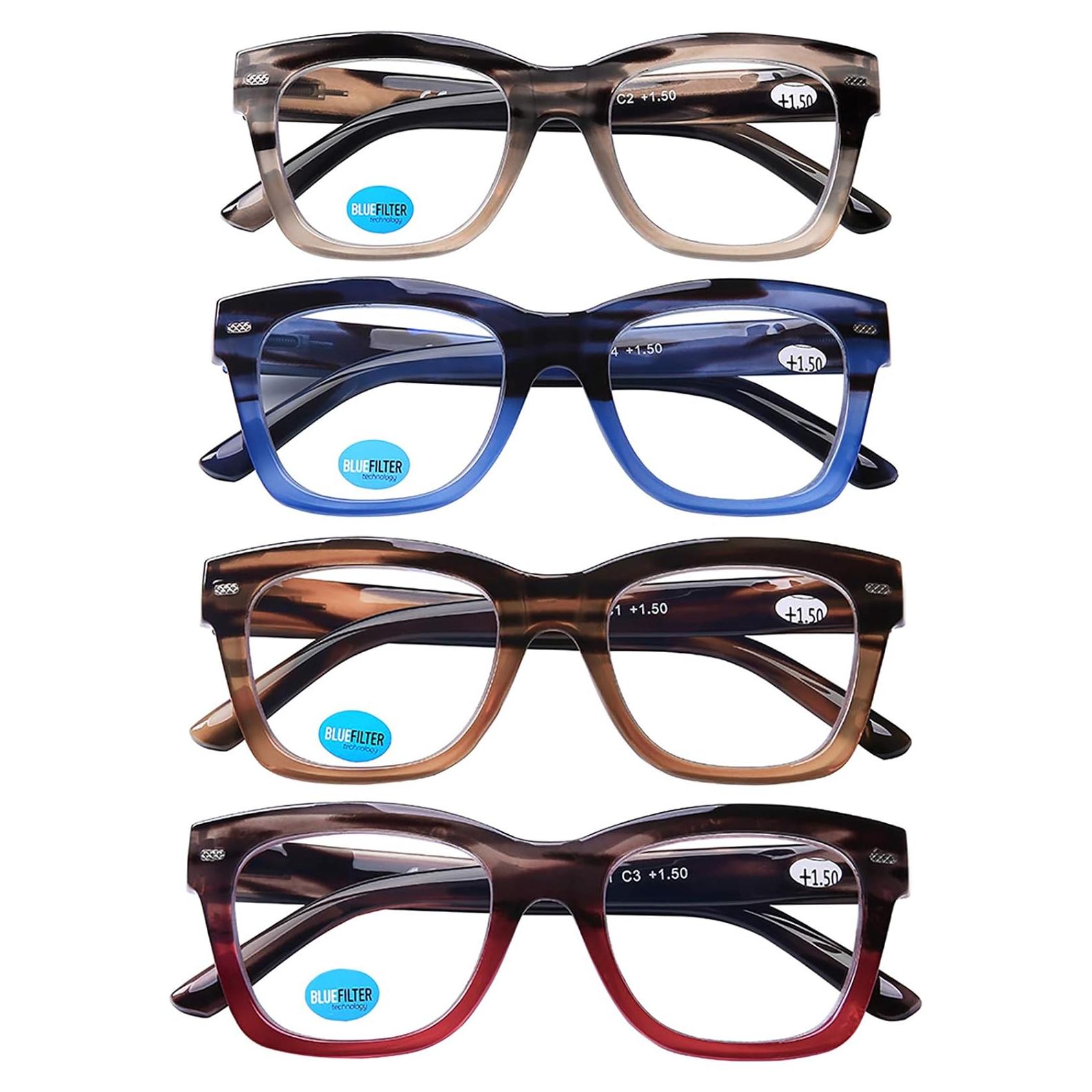 Gafas de lectura AQWANO 4 pares bloqueo luz azul 1.25x