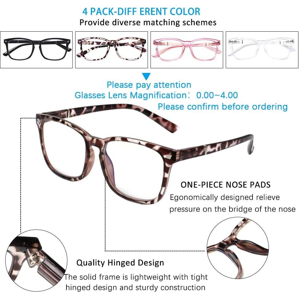 Gafas de Lectura Henotin 4-Pack Bloqueo Luz Azul Unisex