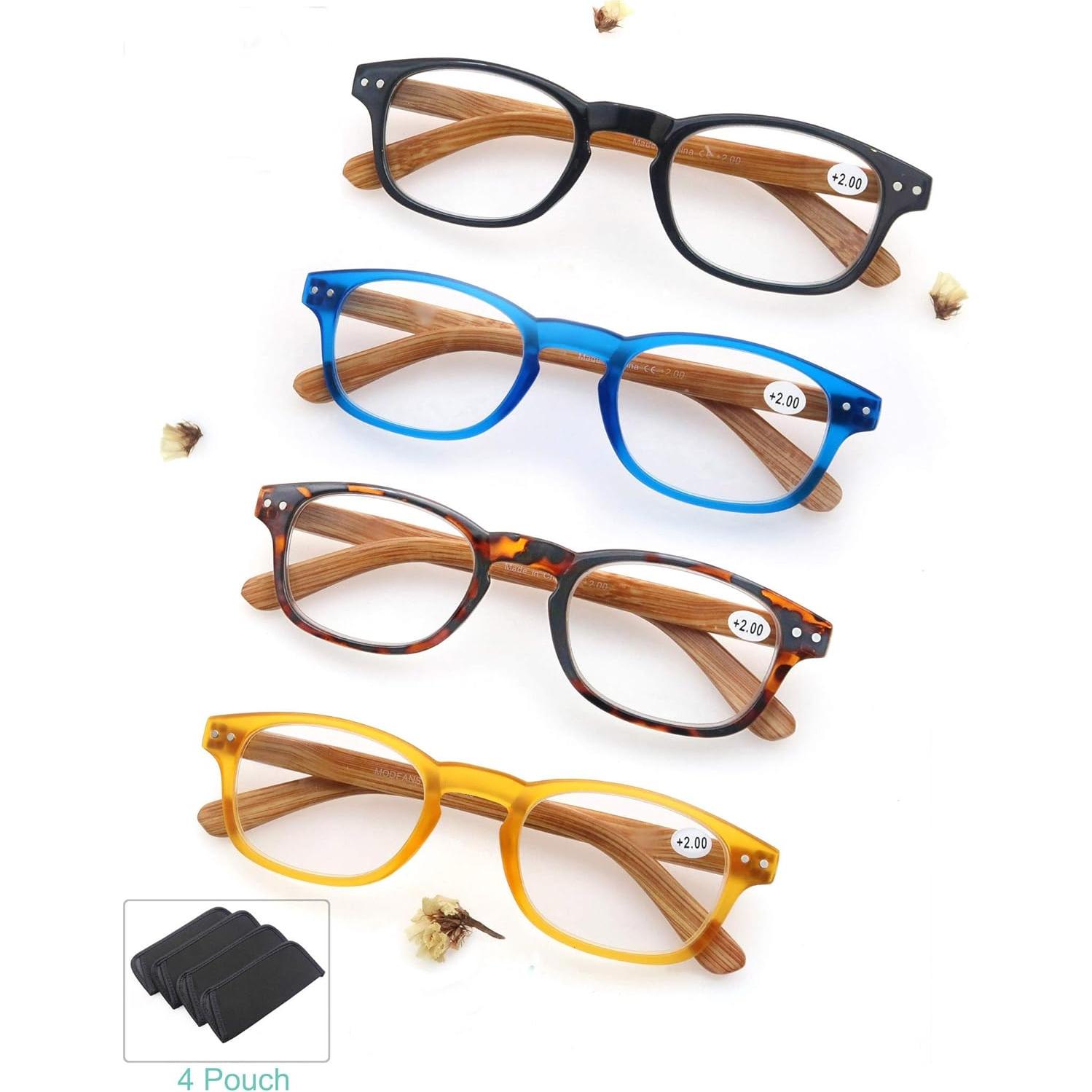Gafas de Lectura MODFANS 4 Paquetes Estilo Madera 1.25x