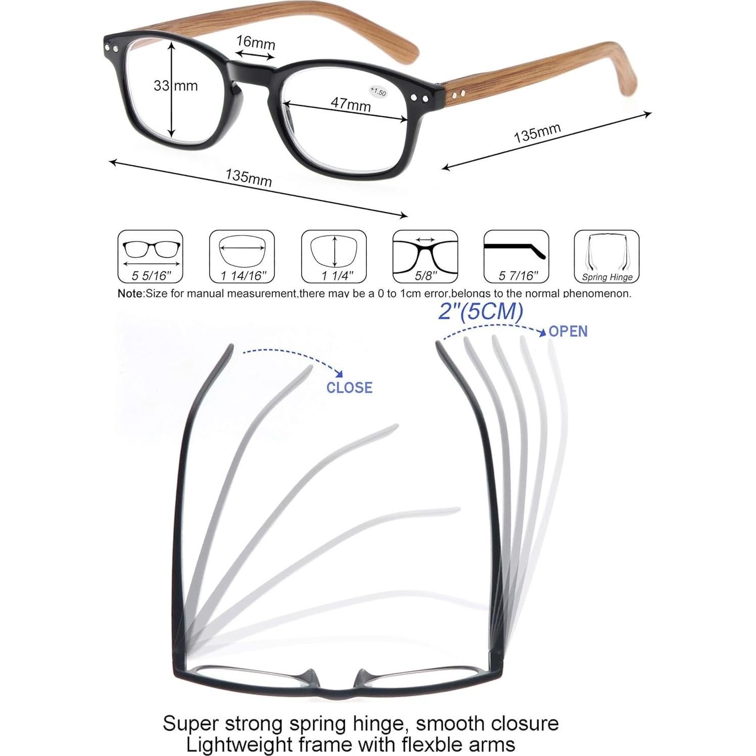Gafas de Lectura MODFANS 4 Paquetes Estilo Madera 1.25x