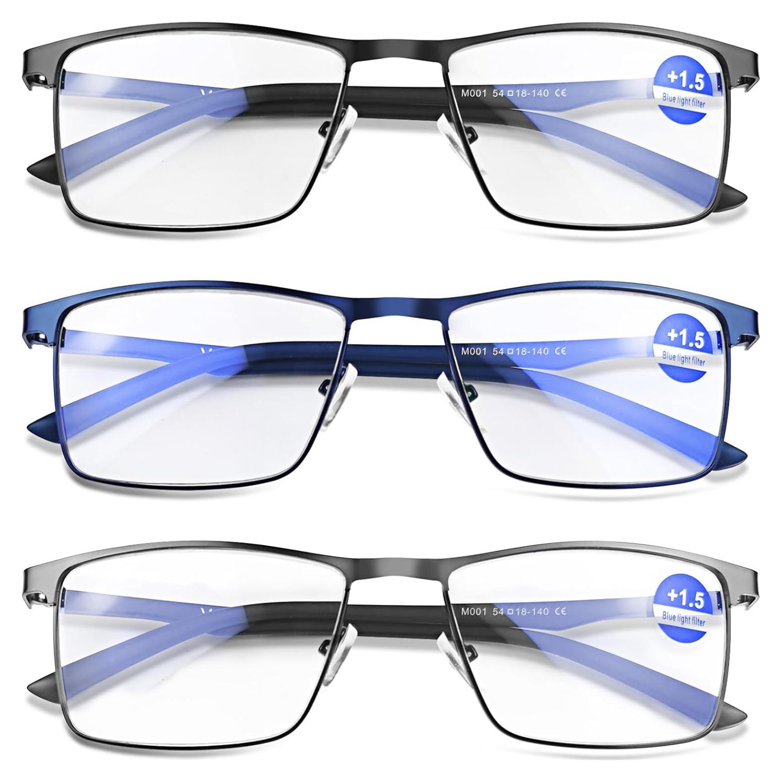 Paquete de 3 Gafas de Lectura YayGlasz TR90 con Protección Luz Azul