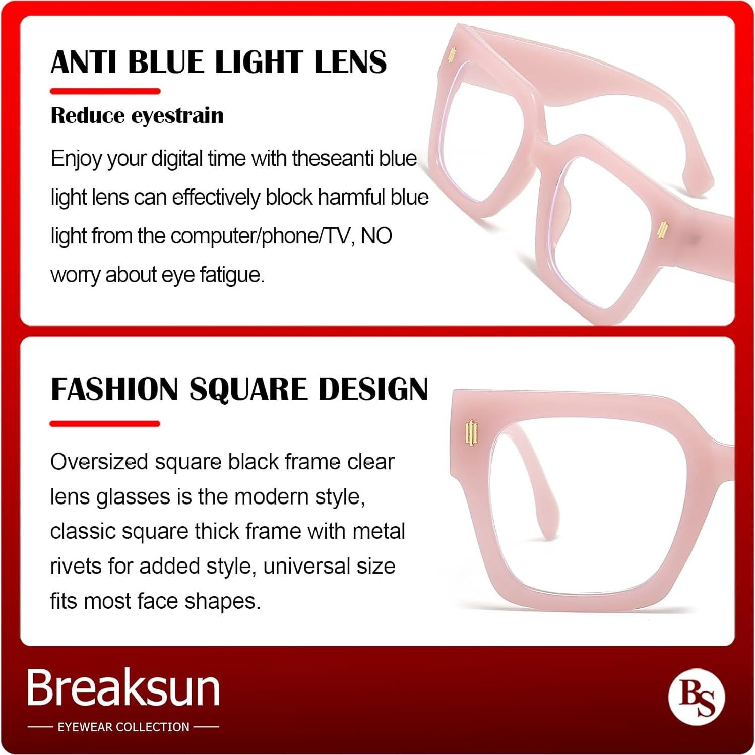 Gafas de bloqueo luz azul Breaksun B40 grandes cuadradas