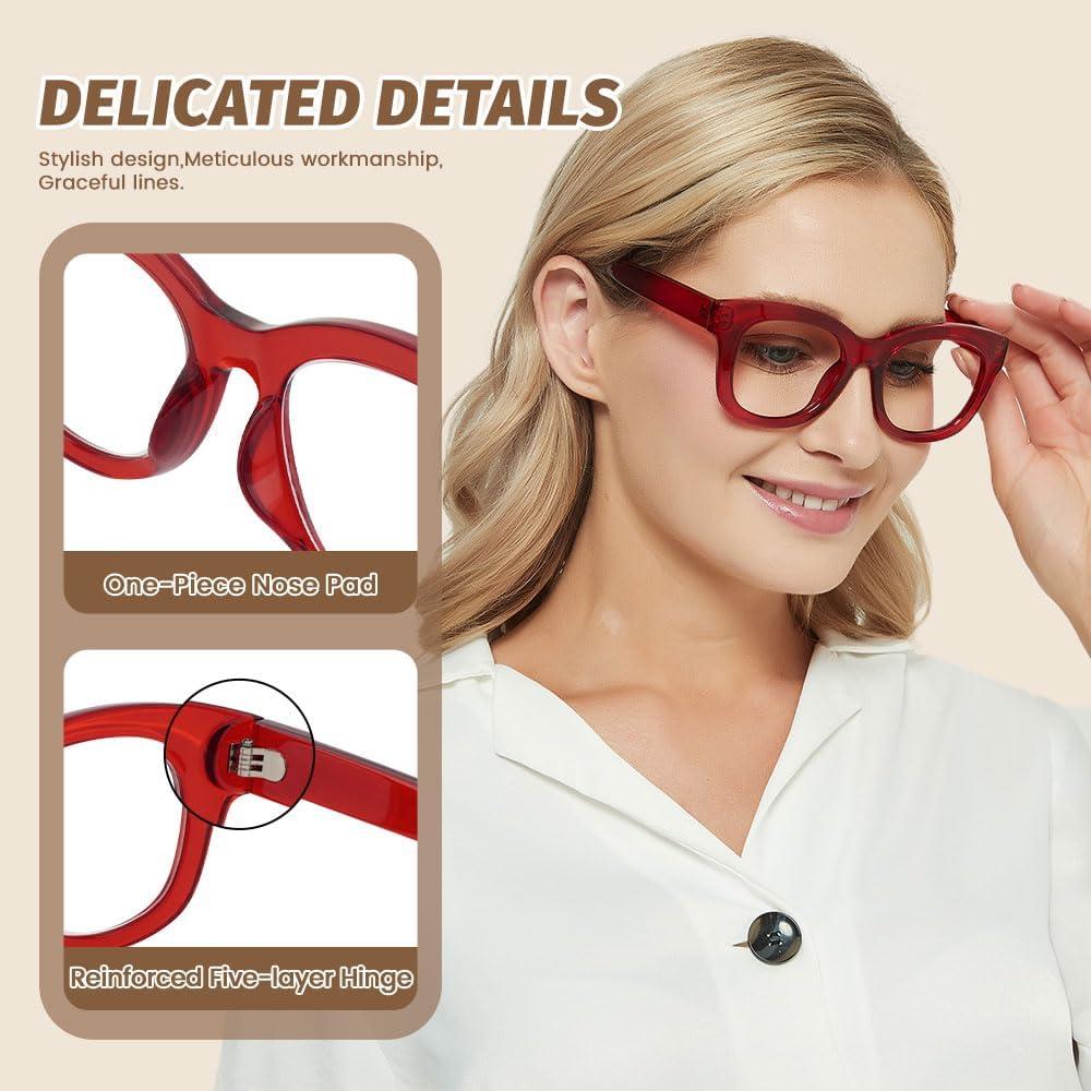 Gafas de lectura JiSoo 1.25x rojas para rostros anchos