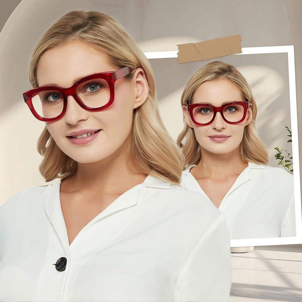 Gafas de lectura JiSoo 1.25x rojas para rostros anchos