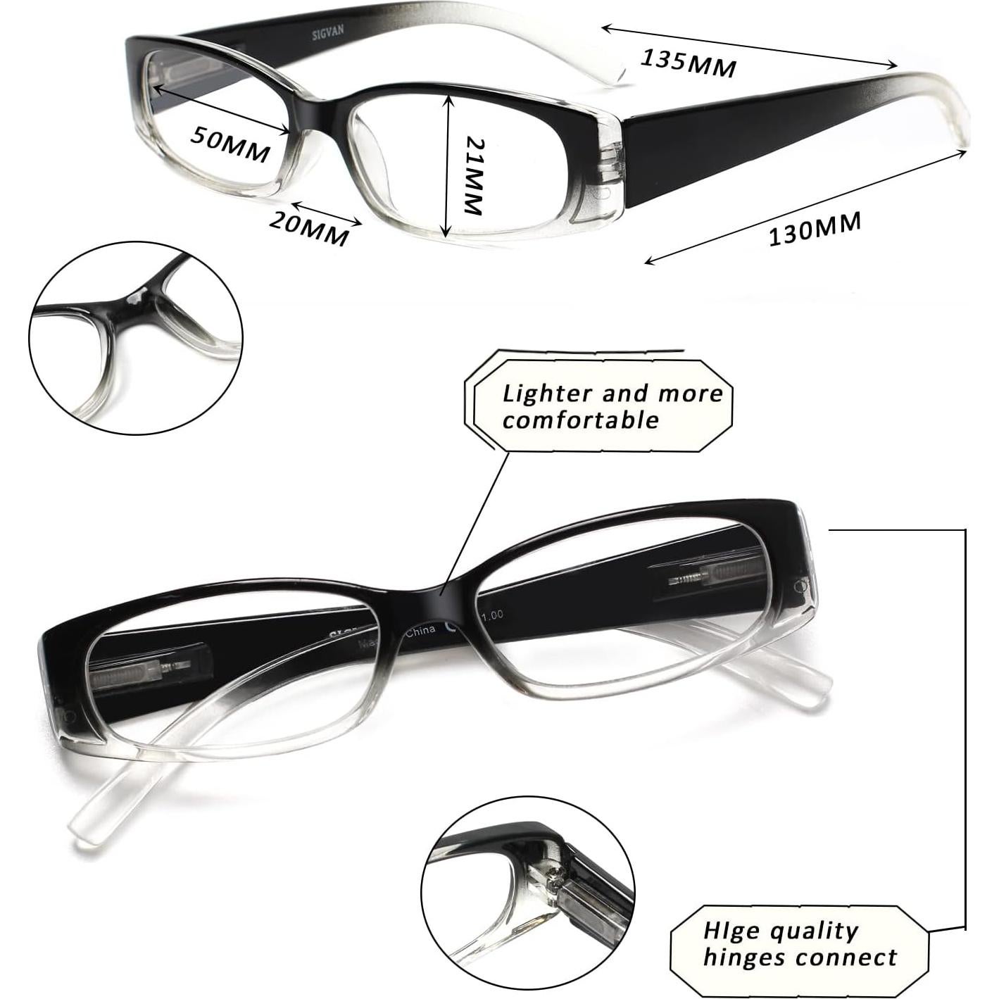 Paquete de 5 Gafas de Lectura SIGVAN 2.50 Rectangulares