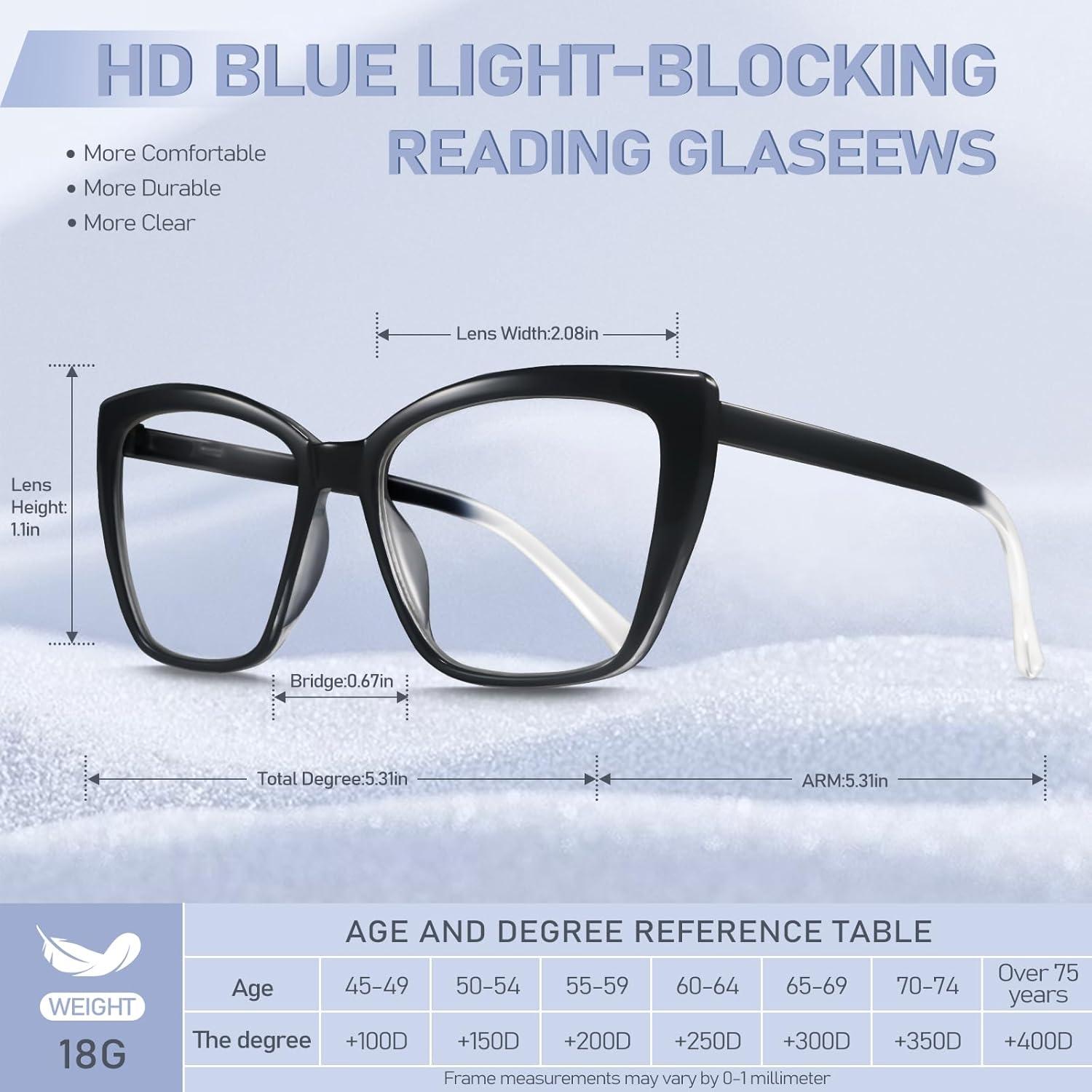 Gafas de Lectura ORANZI Ojo de Gato con Filtro Azul 3 Pack