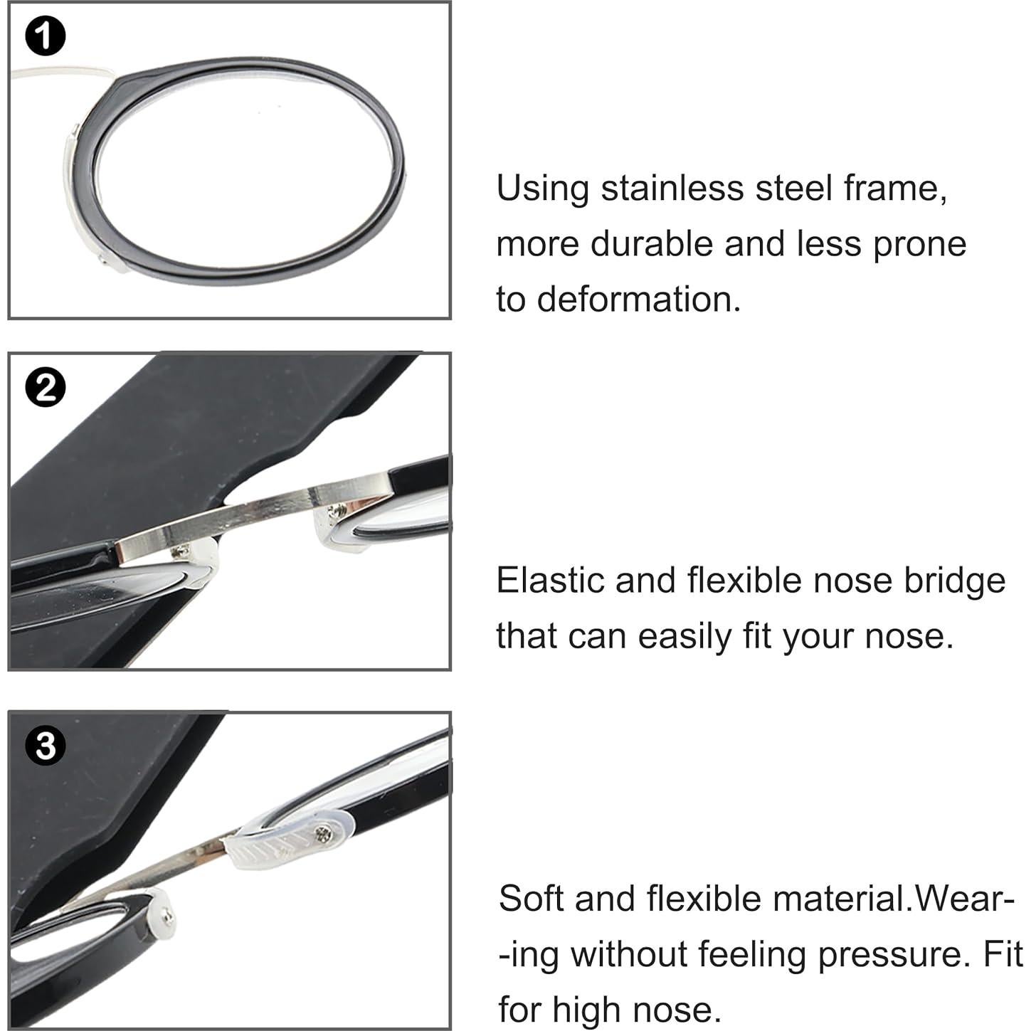 Gafas de Lectura Sin Patillas 3 Pares Clip Nariz 1.5x