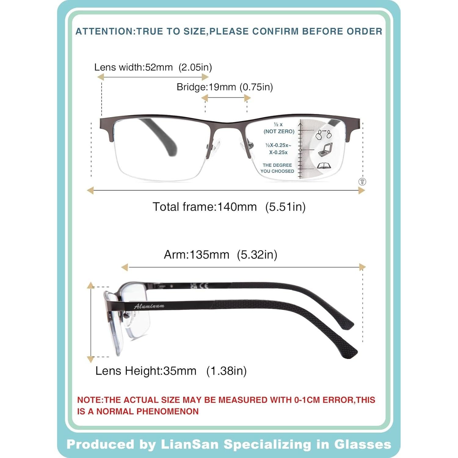 Gafas de Lectura Multifocal LianSan 2.25x Aluminio Azul